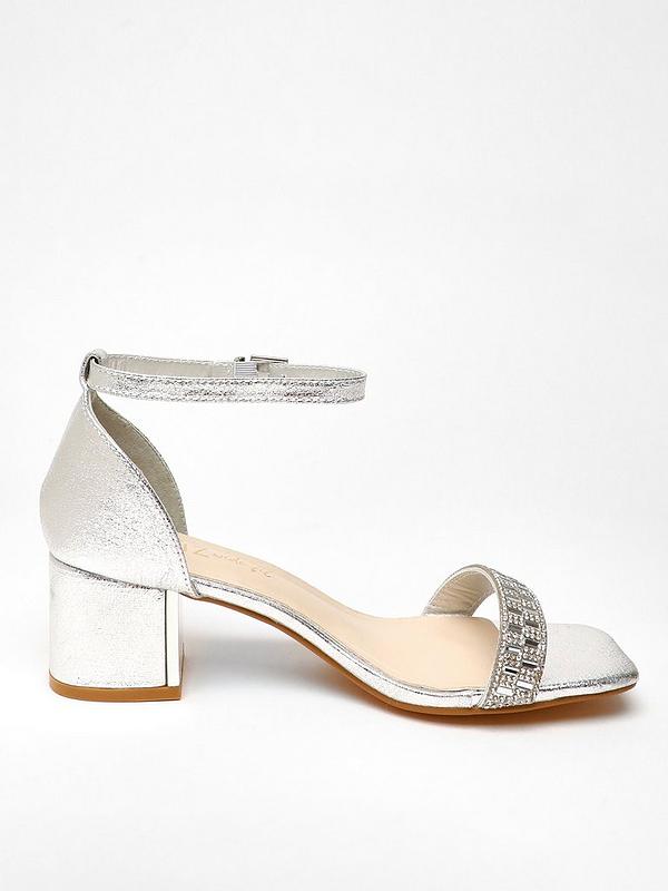 Quiz Wide Fit Silver Shimmer Low Block Heel Sandals | Very.co.uk