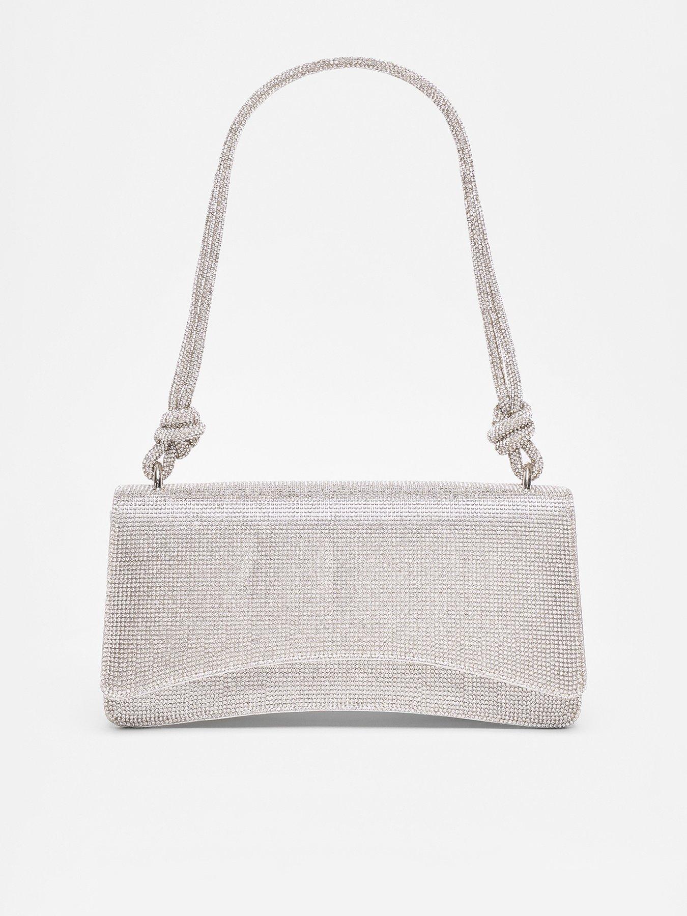 Quiz Silver Diamante Shoulder Bag