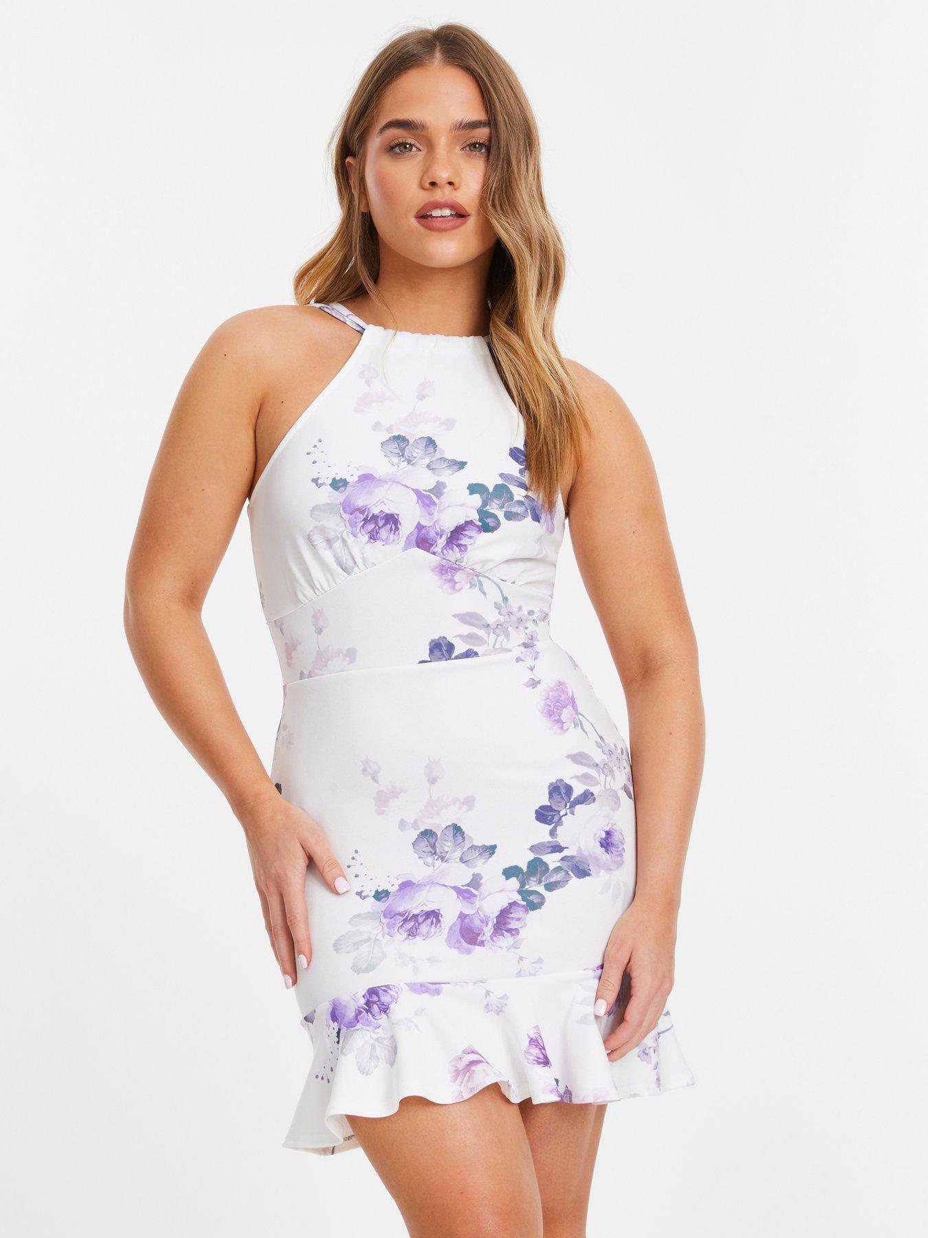 Quiz Petite Lilac Floral Bodycon Dress Very