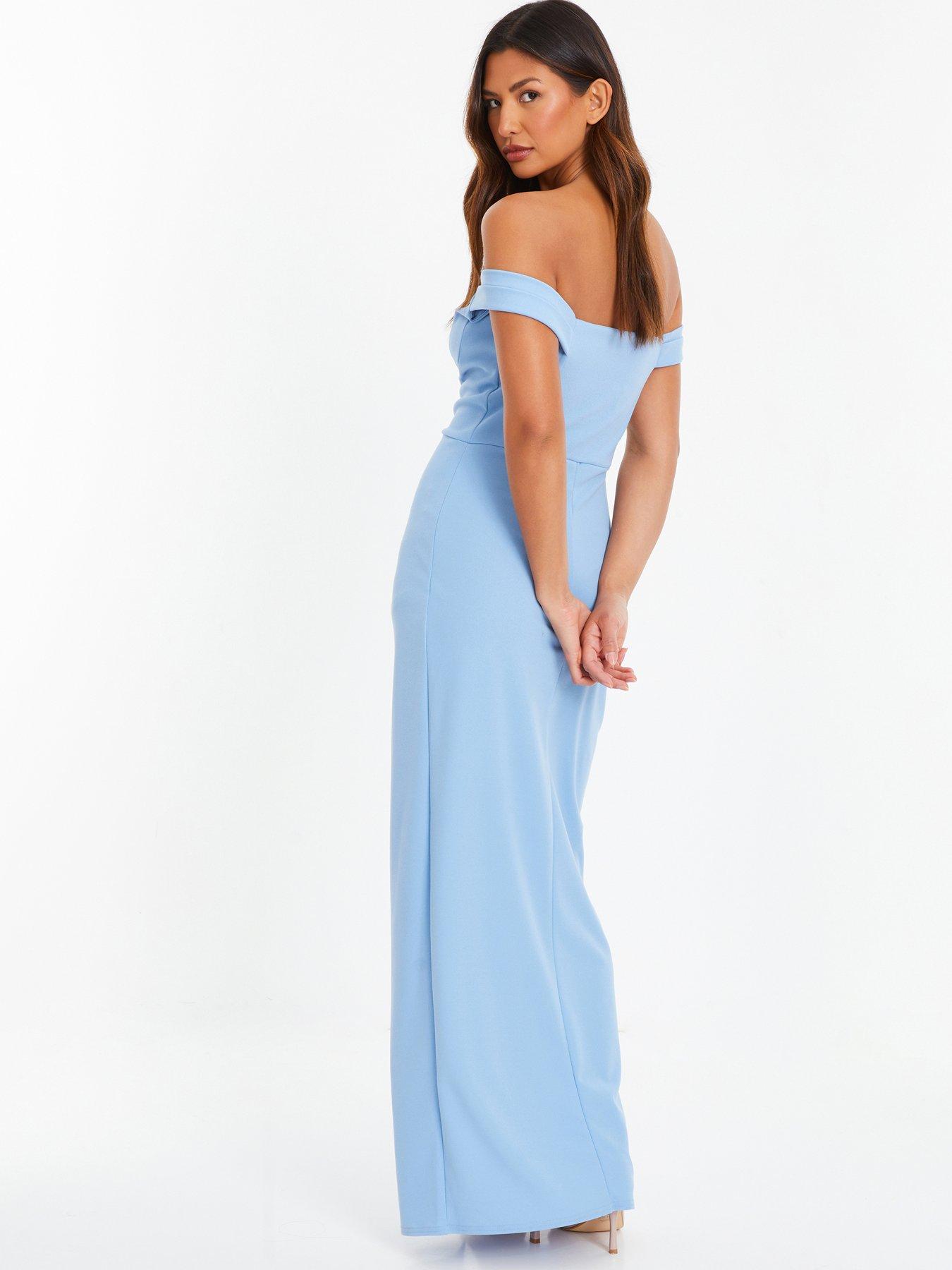 Quiz Light Blue Bardot Ruched Maxi Dress | Very