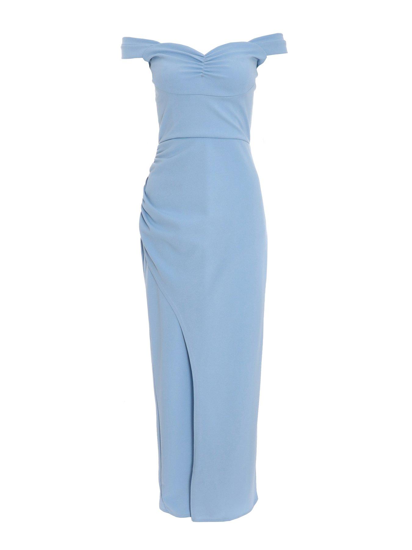 Quiz Light Blue Bardot Ruched Maxi Dress | Very