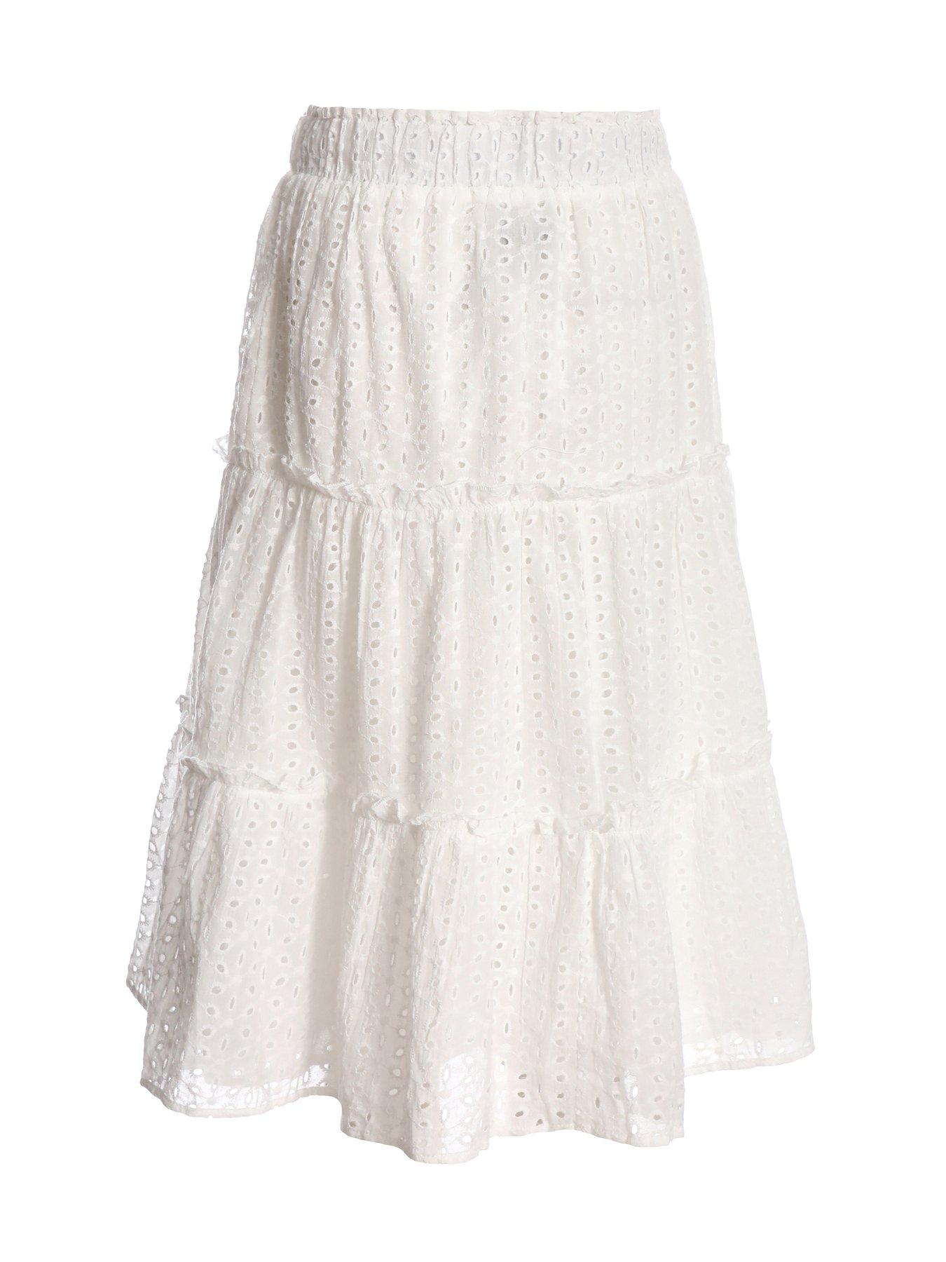 Quiz Tiered Midi Skirt White