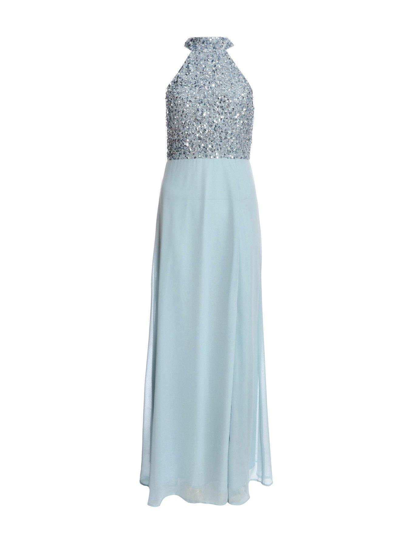Quiz Light Blue Embellished Chiffon Maxi Dress Very