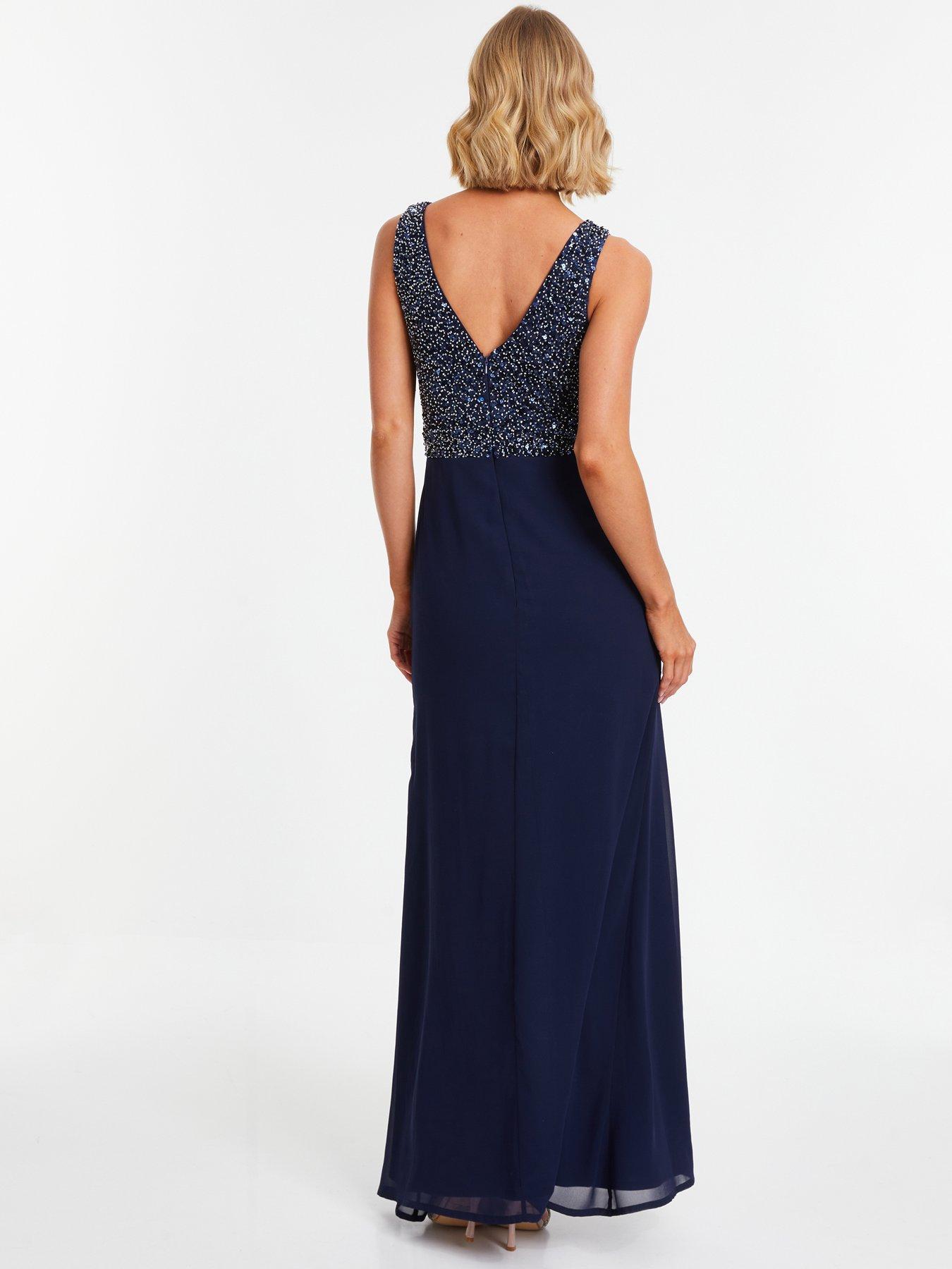 Quiz Navy Embellished Chiffon Maxi Dress Very