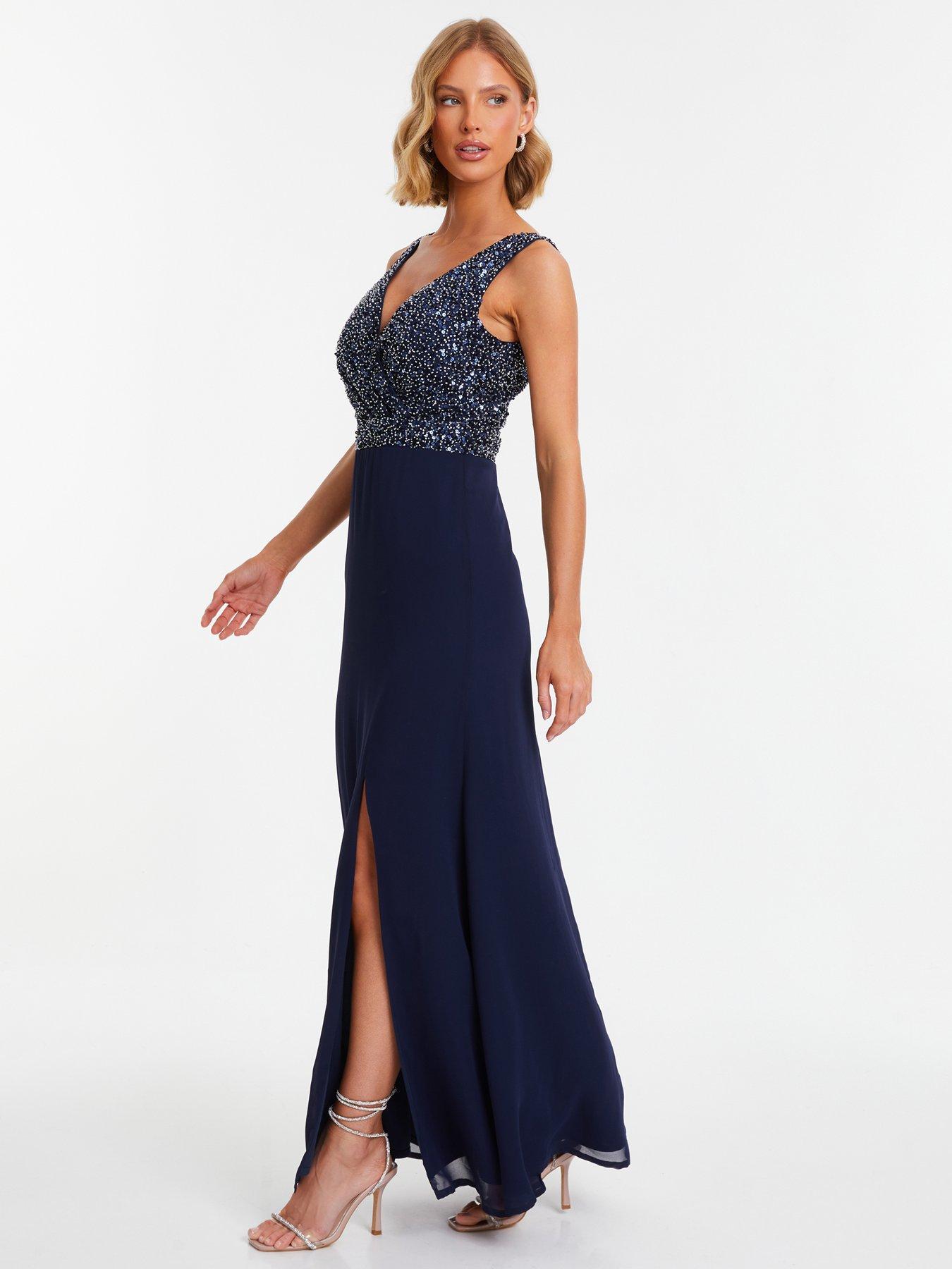 Quiz Navy Embellished Chiffon Maxi Dress very