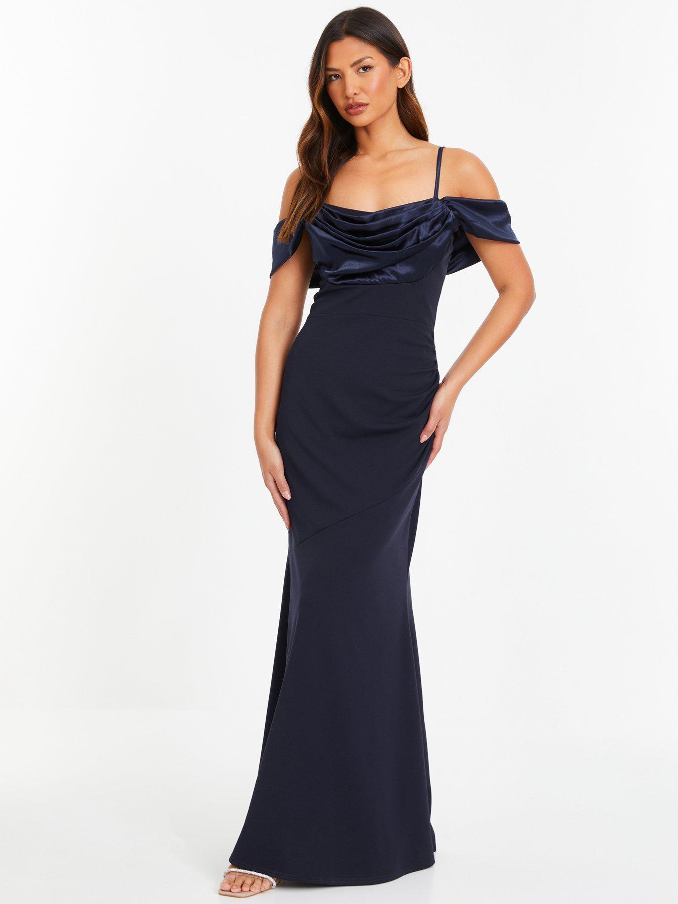 Quiz Navy Satin Drop Shoulder Maxi Dress
