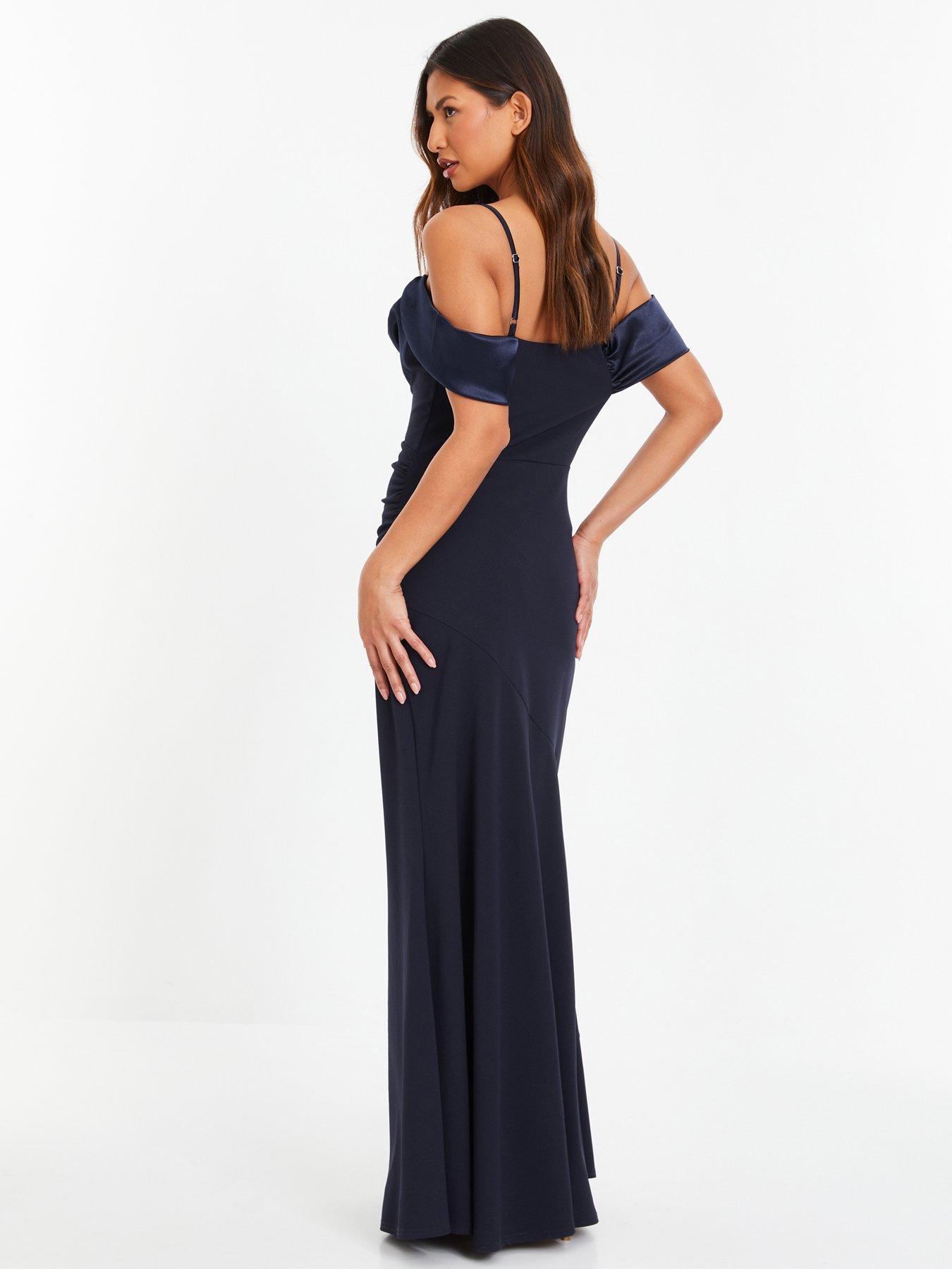Quiz Navy Satin Drop Shoulder Maxi Dress Very