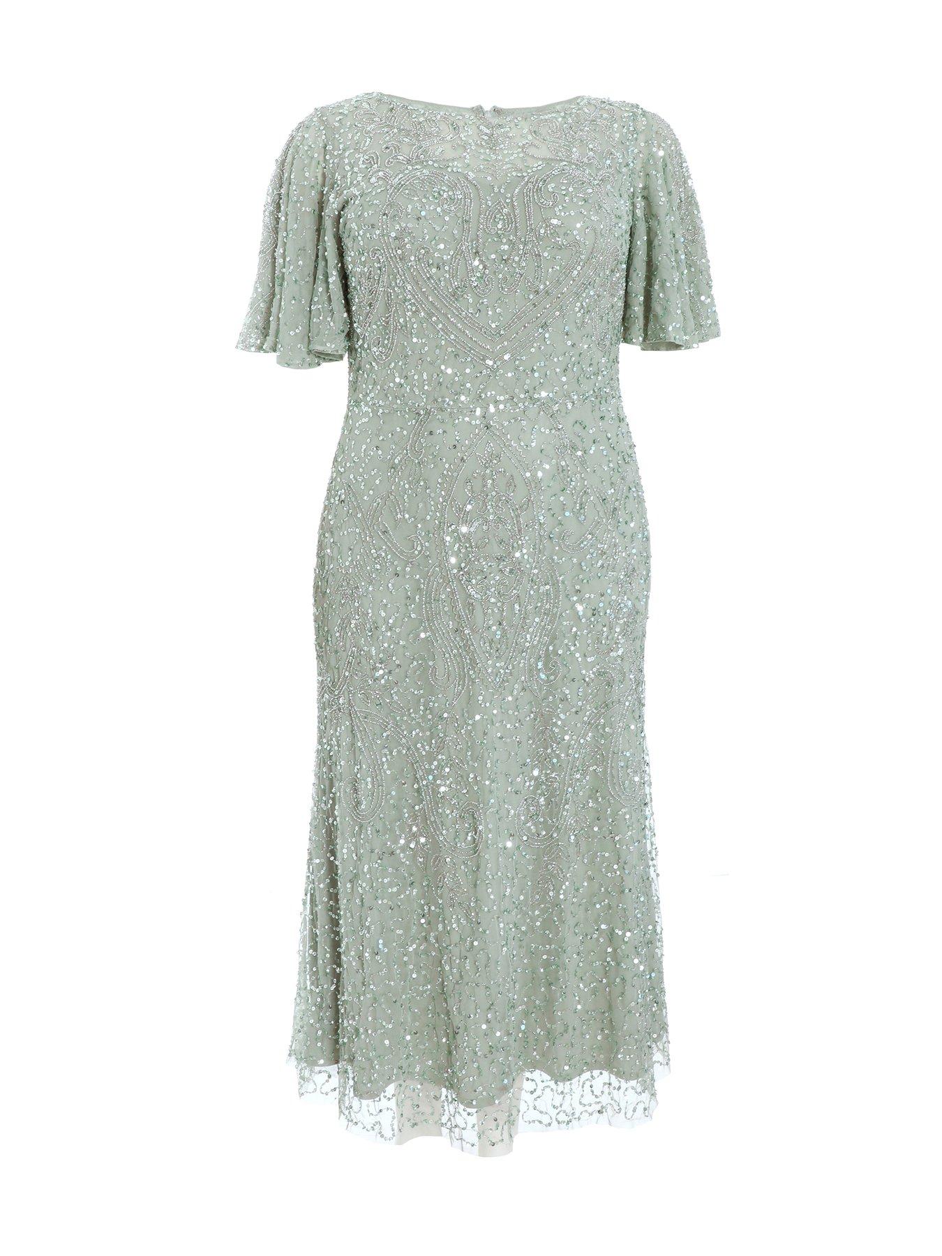 Quiz Curve Sage Embellished Midaxi Dress | Very.co.uk