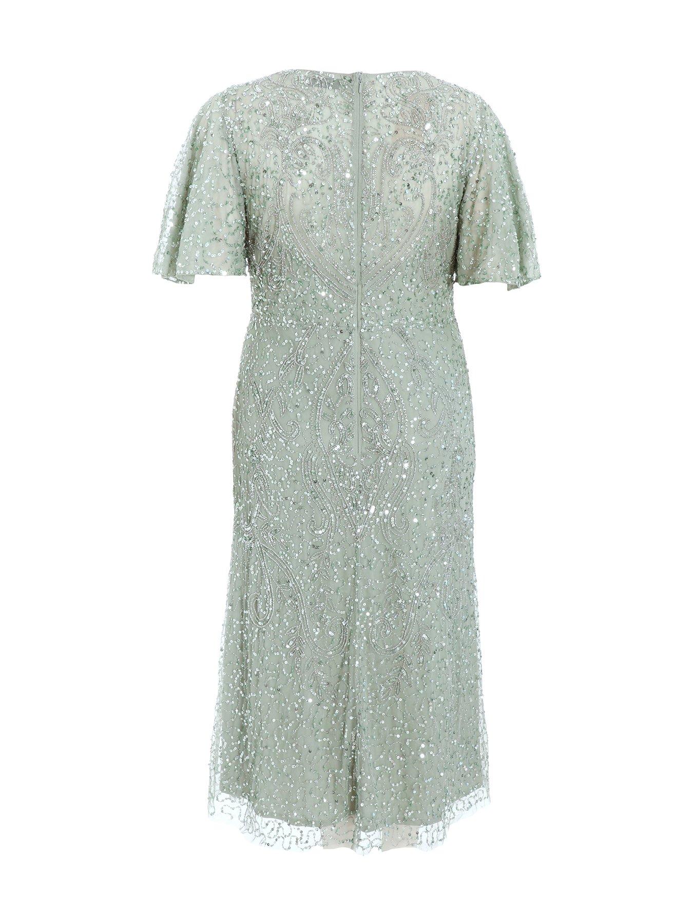 Quiz Curve Sage Embellished Midaxi Dress | Very.co.uk