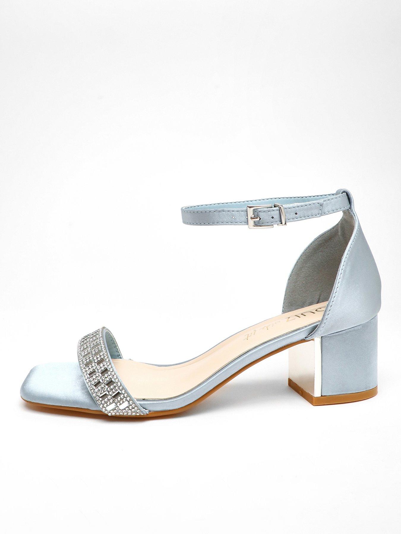 Quiz Wide Fit Light Blue Satin Low Block Heel Sandals Very