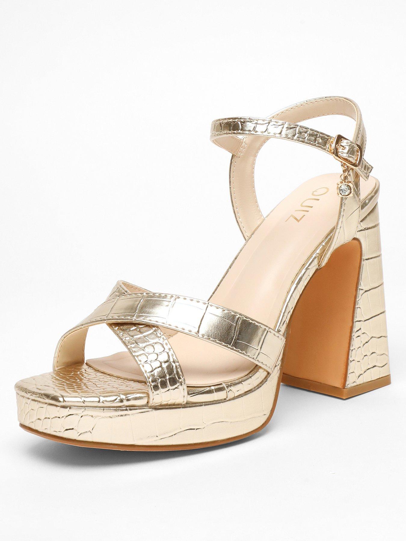 Quiz Gold Crocodile Cross Strap Platform Heeled Sandal