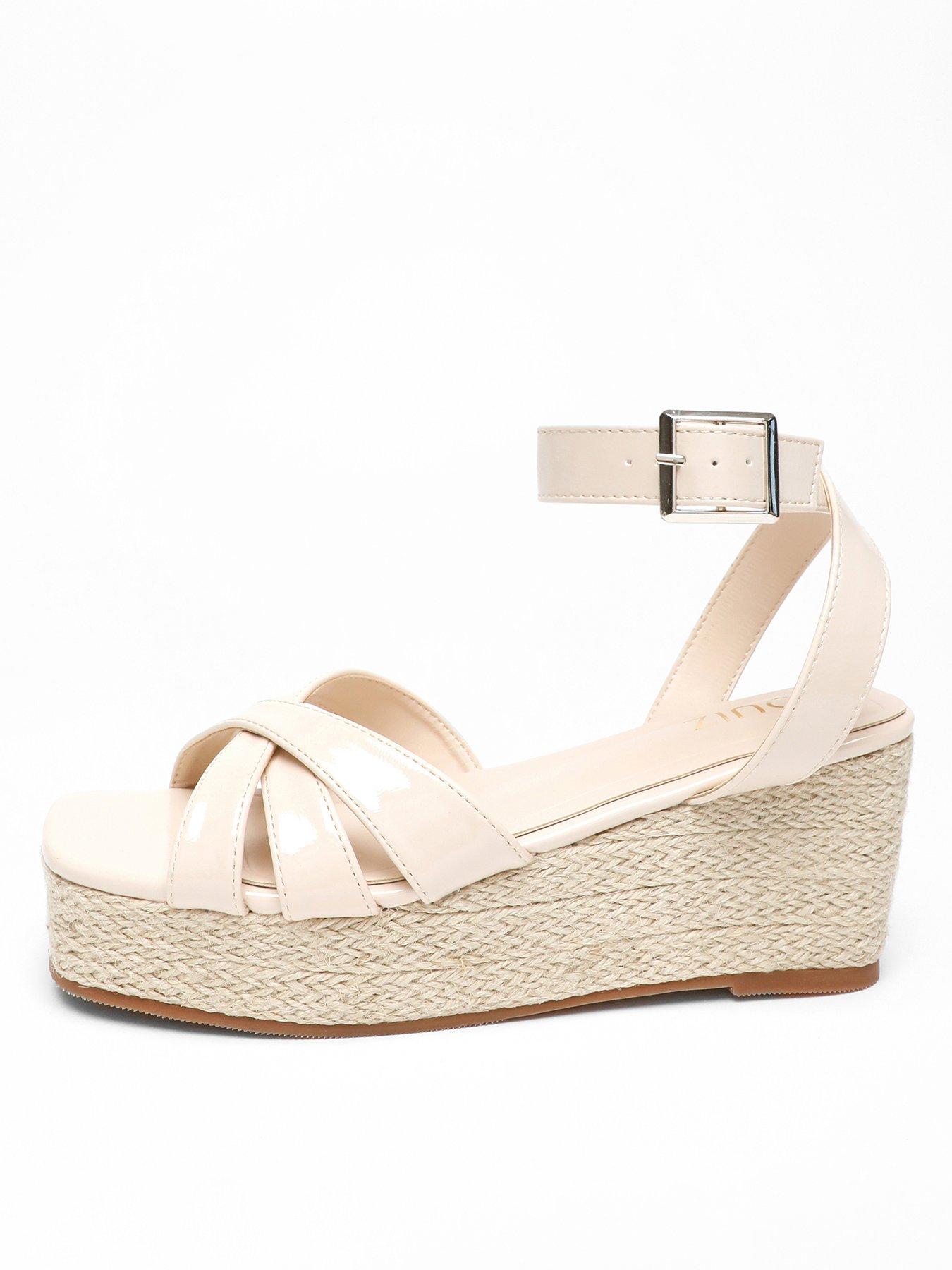 Quiz Nude Faux Leather Strappy Woven Wedges Very