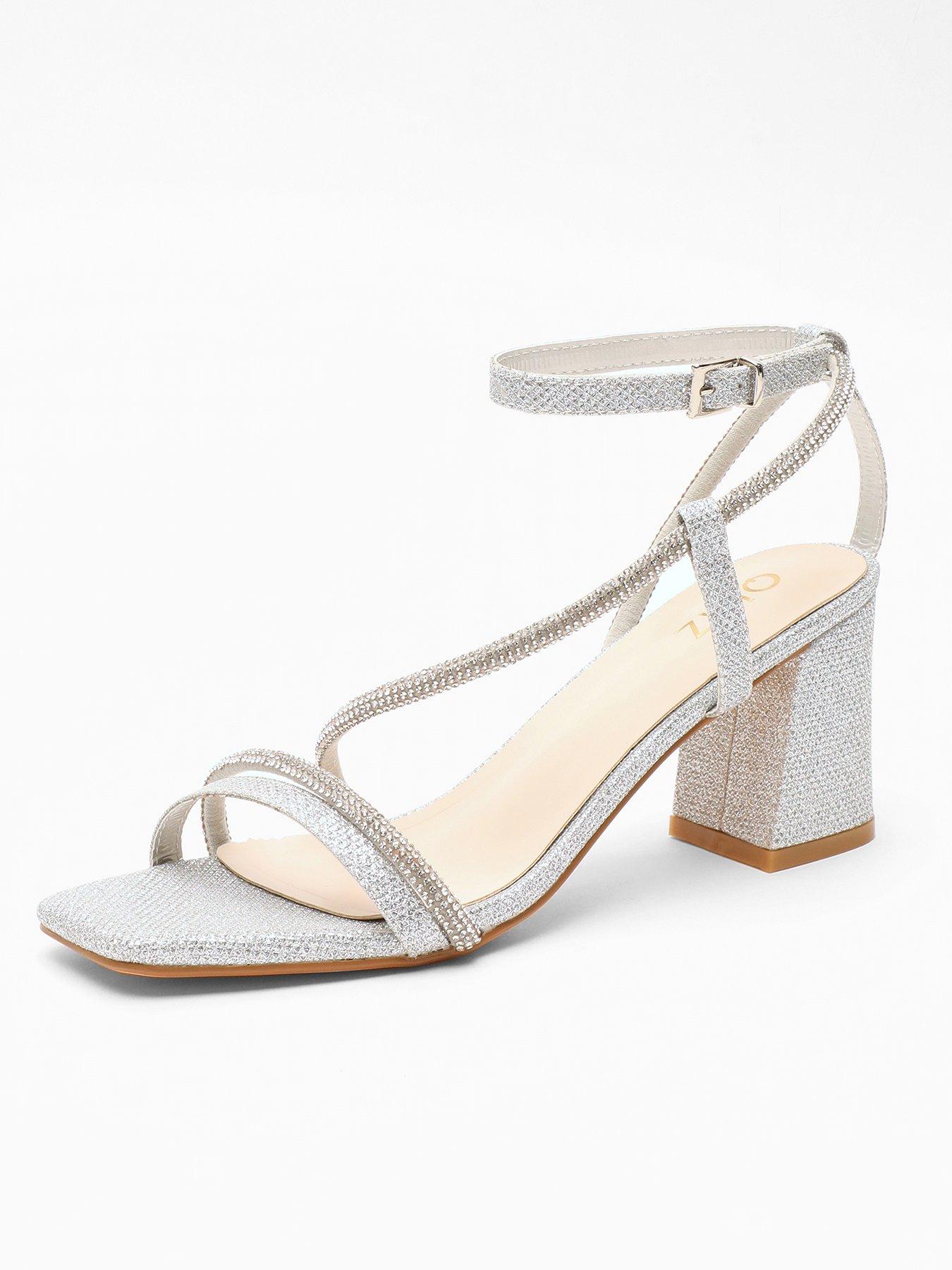 Quiz Silver Diamante Block Heeled Sandals