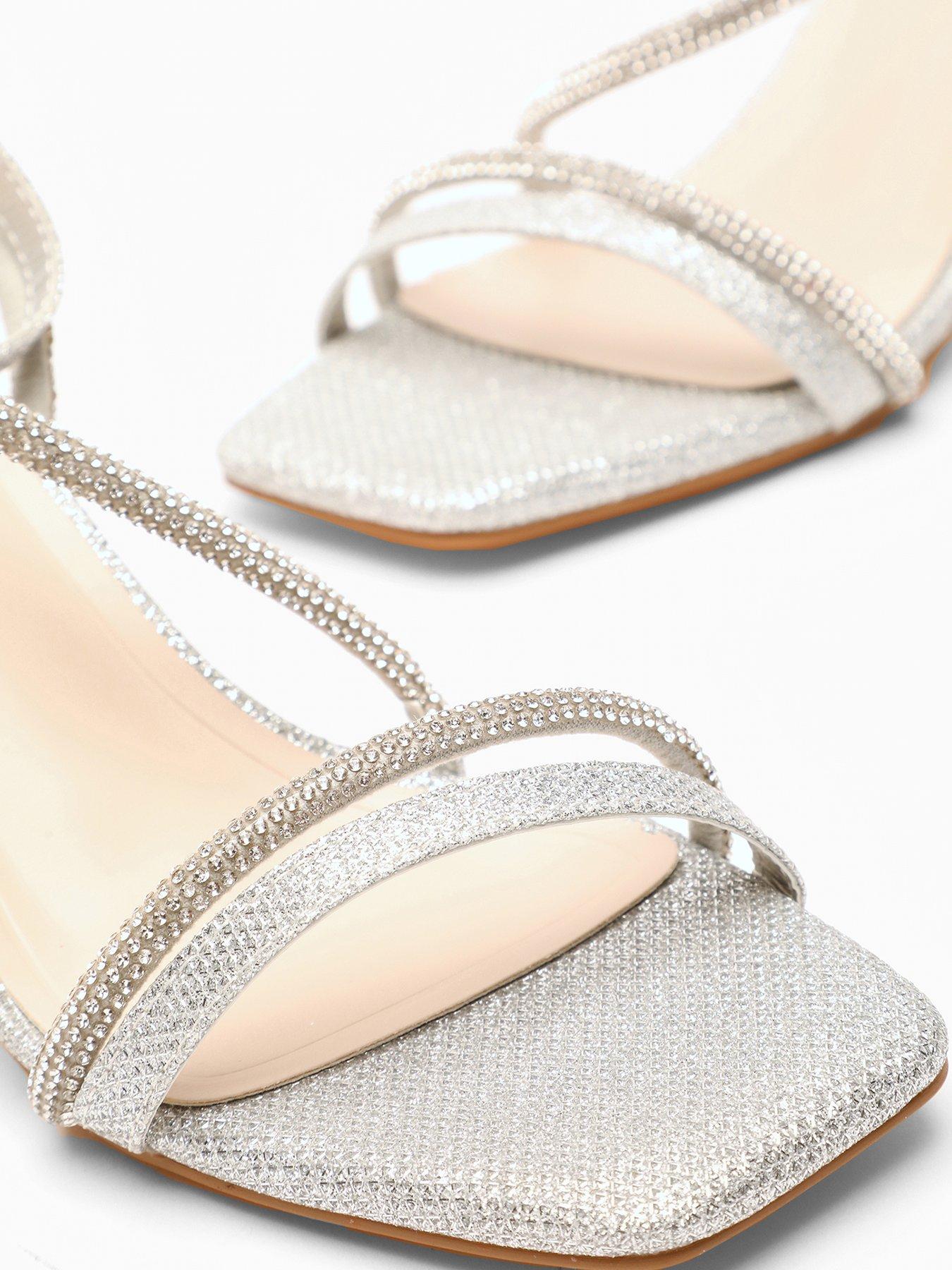 Image 3 of 4 of Quiz Silver Diamante Block Heeled Sandals