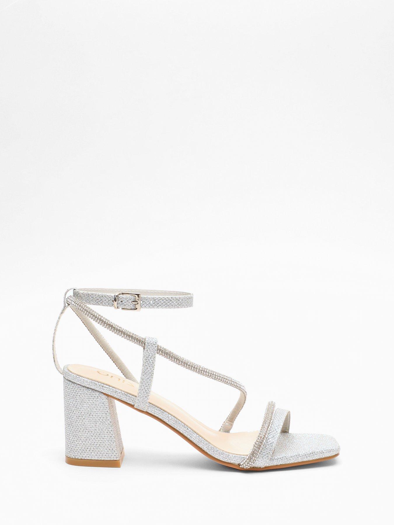 Image 4 of 4 of Quiz Silver Diamante Block Heeled Sandals
