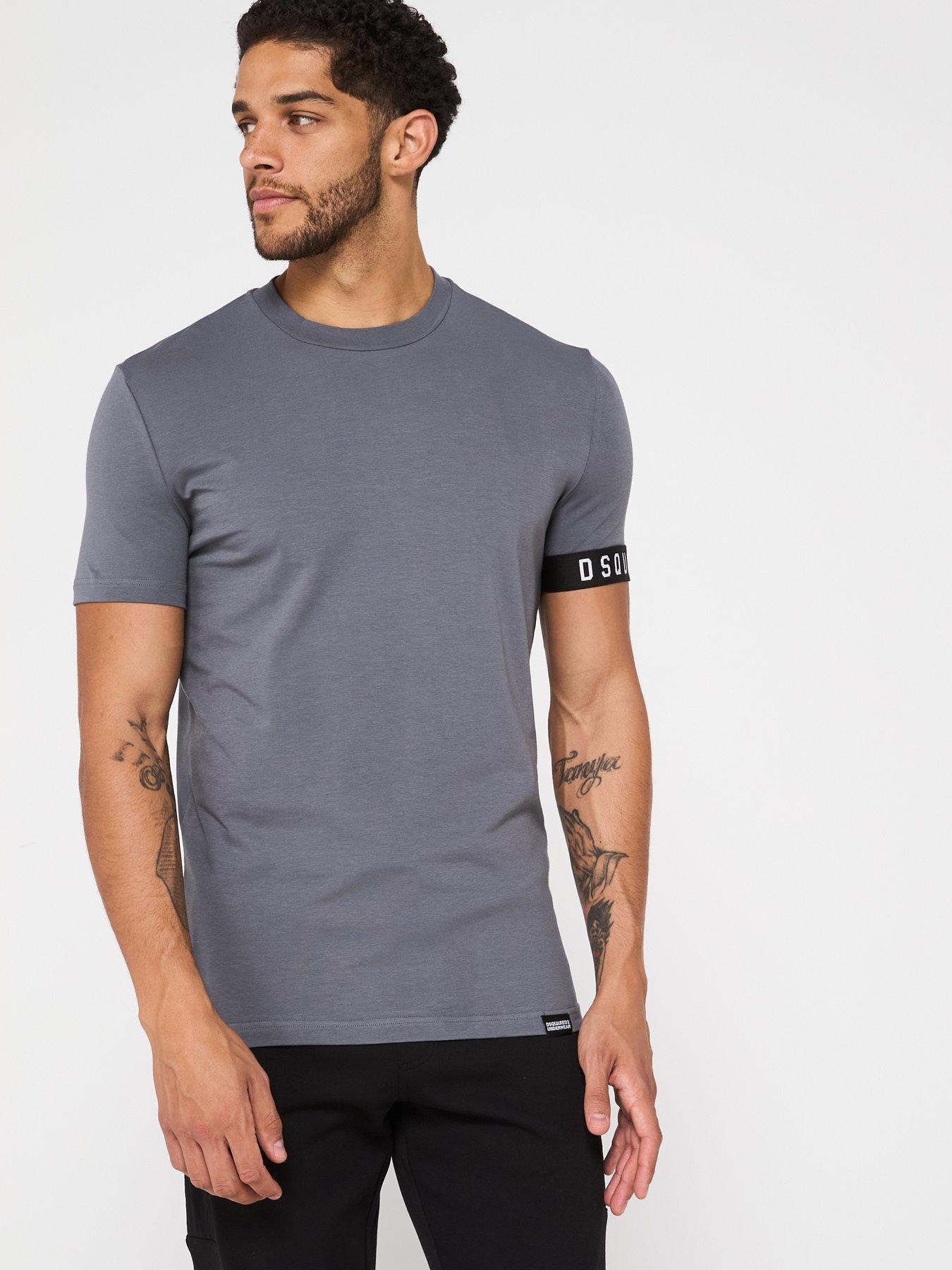 undefined Loungewear Sleeve Band Logo Crew T-shirt - Grey