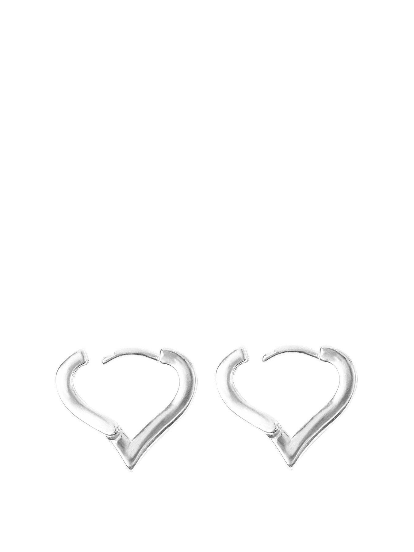 Product photograph of The Love Collection Silver Colour Heart Huggie Hoops from very.co.uk