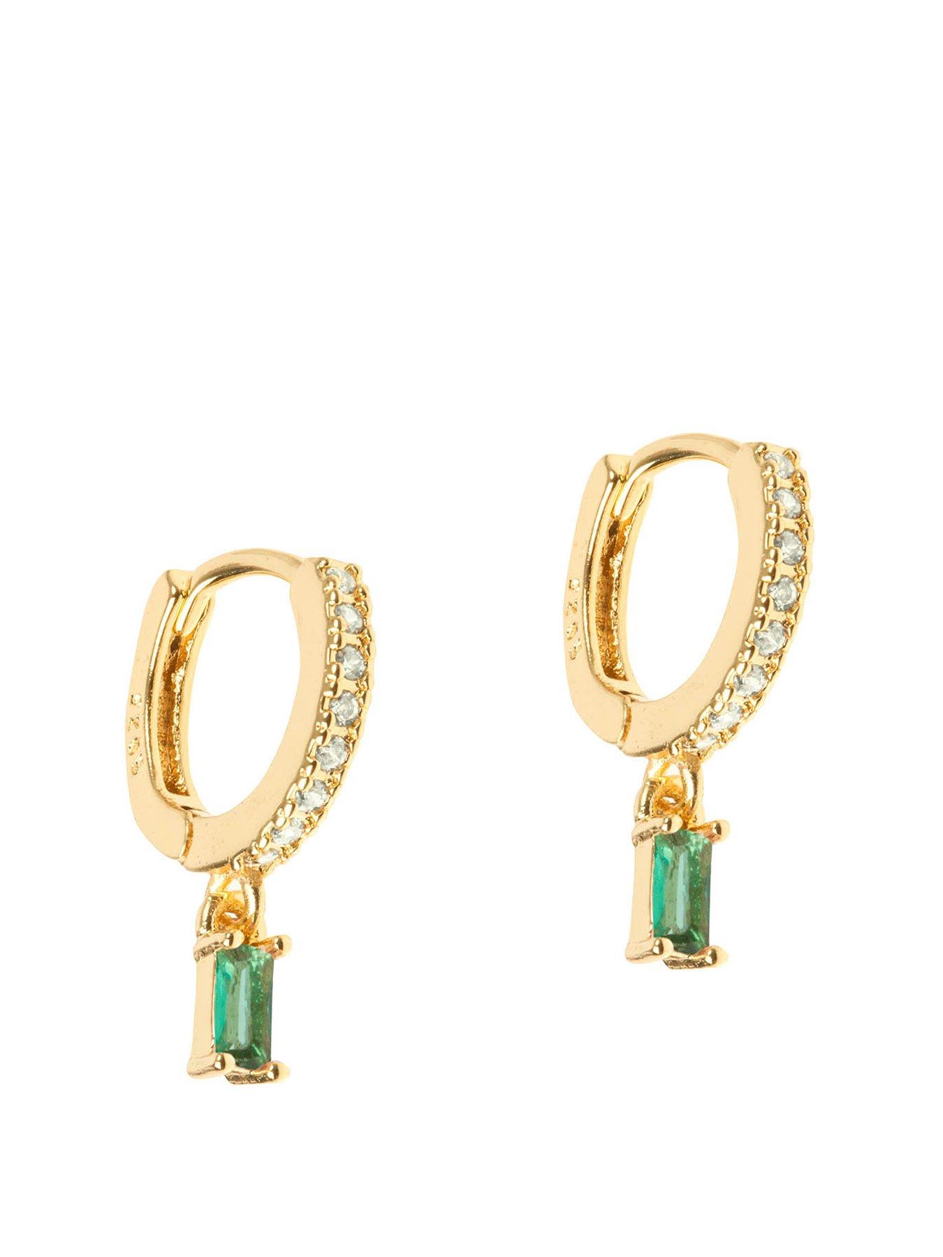 undefined Green Rectangle Dropper Huggie Hoops