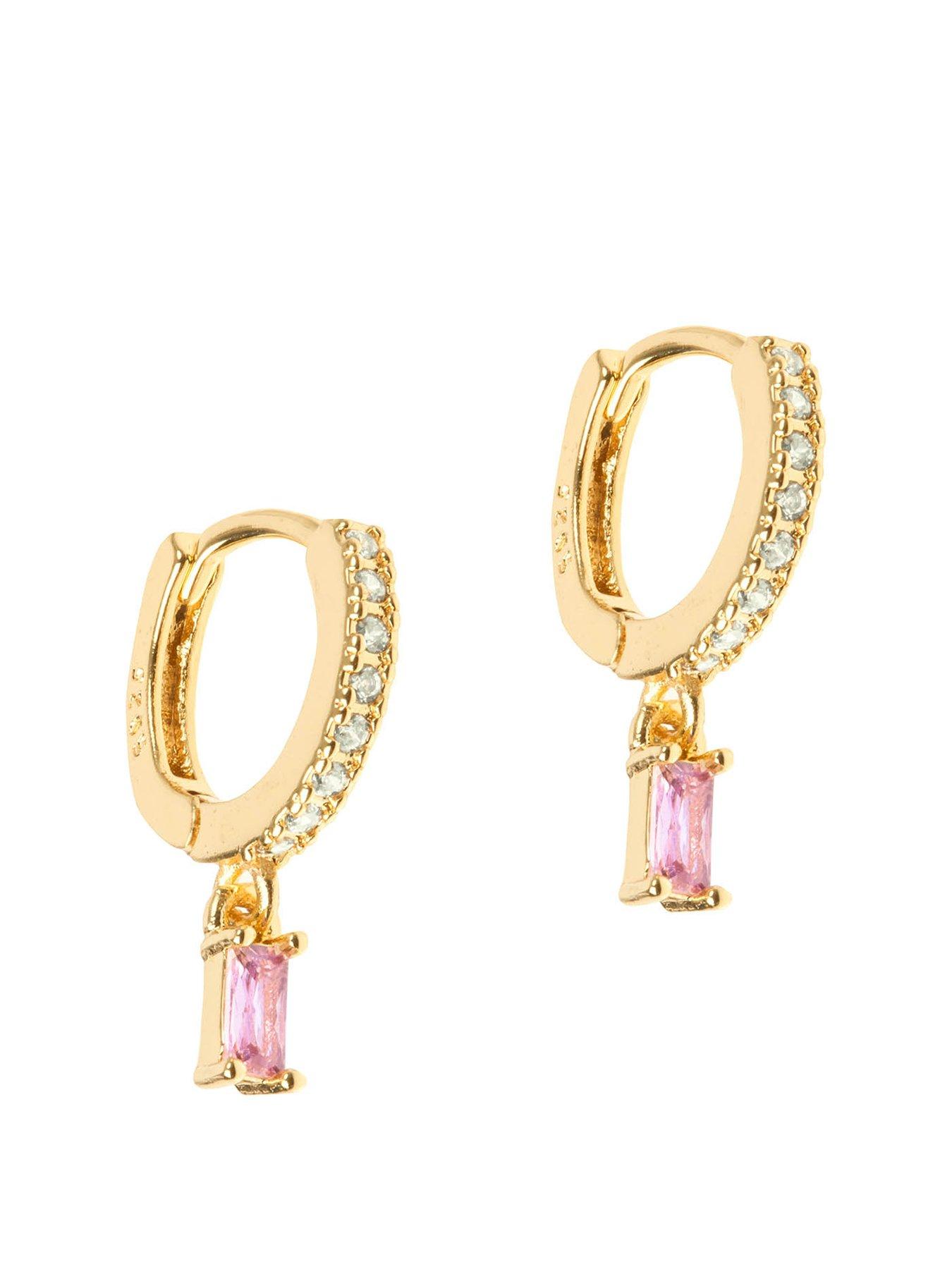Image of The Love Collection Pink Rectangle Dropper Huggie Hoops