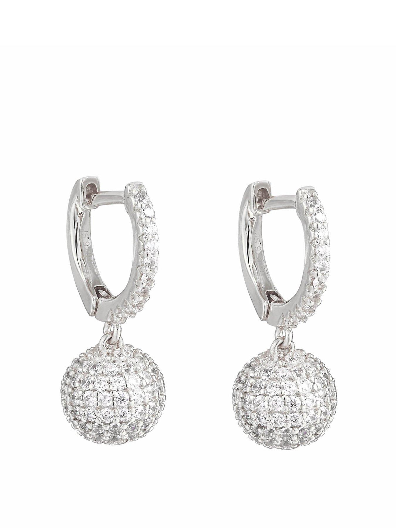 The Love Collection Sterling Silver Disco Ball Drop Huggies