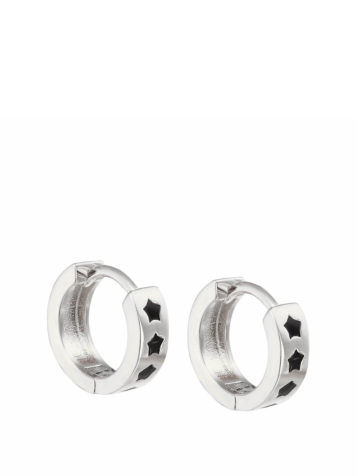 Product photograph of The Love Silver Collection Sterling Silver Star Patterned Classic Huggie Earrings from very.co.uk