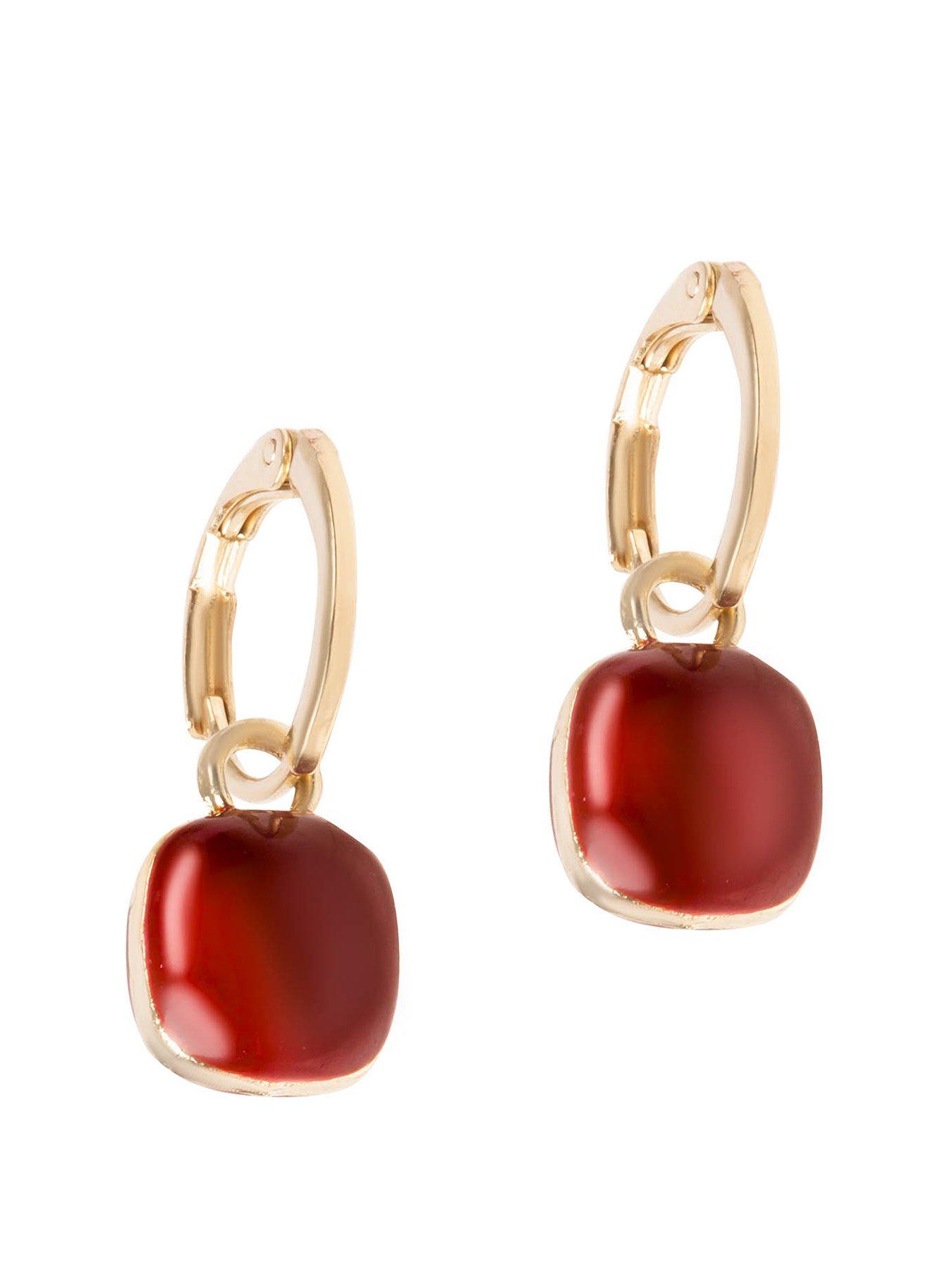 Product photograph of The Love Collection Gold Colour Red Dropper Huggie Hoops from very.co.uk