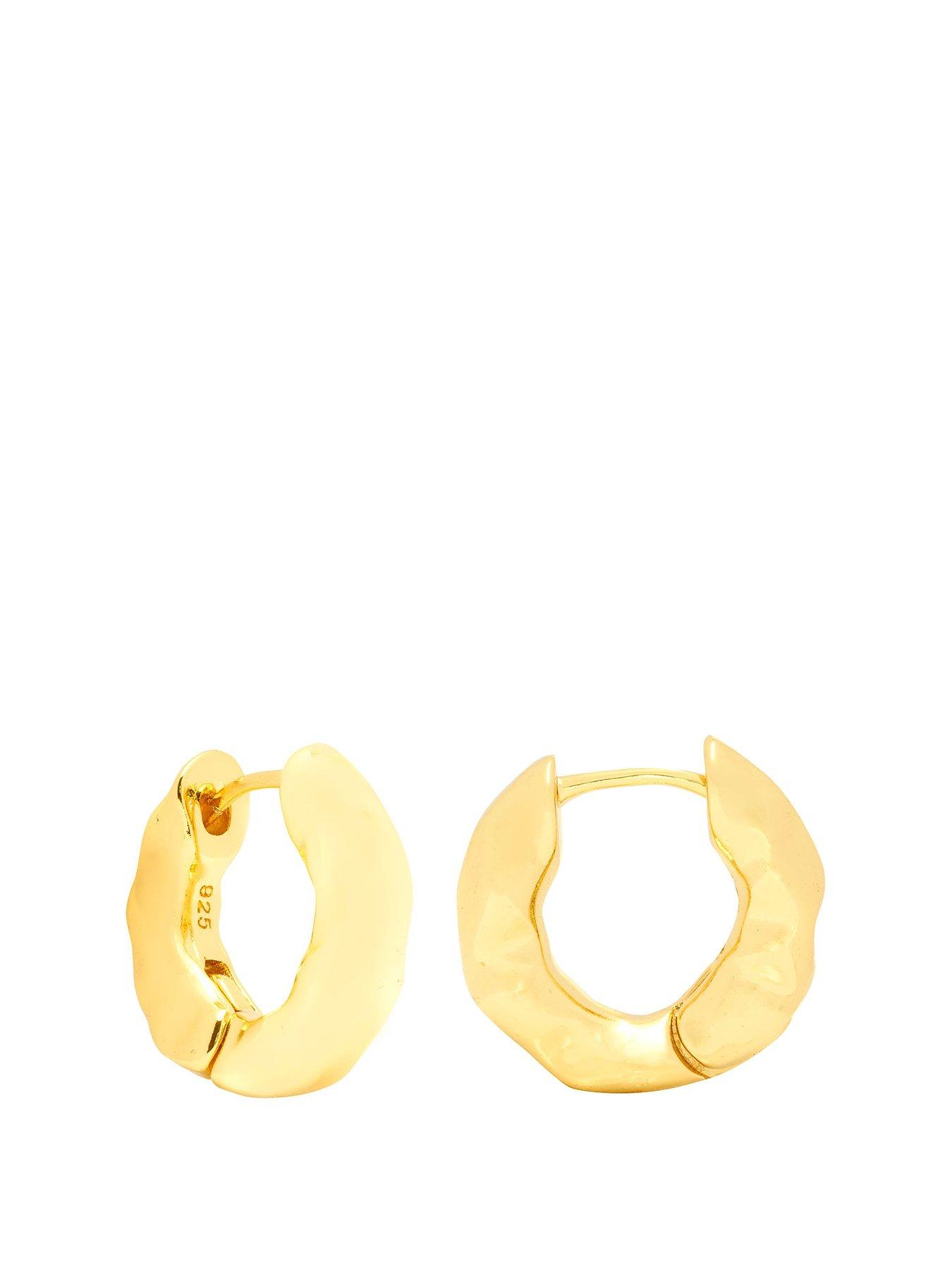 Product photograph of The Love Silver Collection Gold Colour Textured Hoop Earrings from very.co.uk
