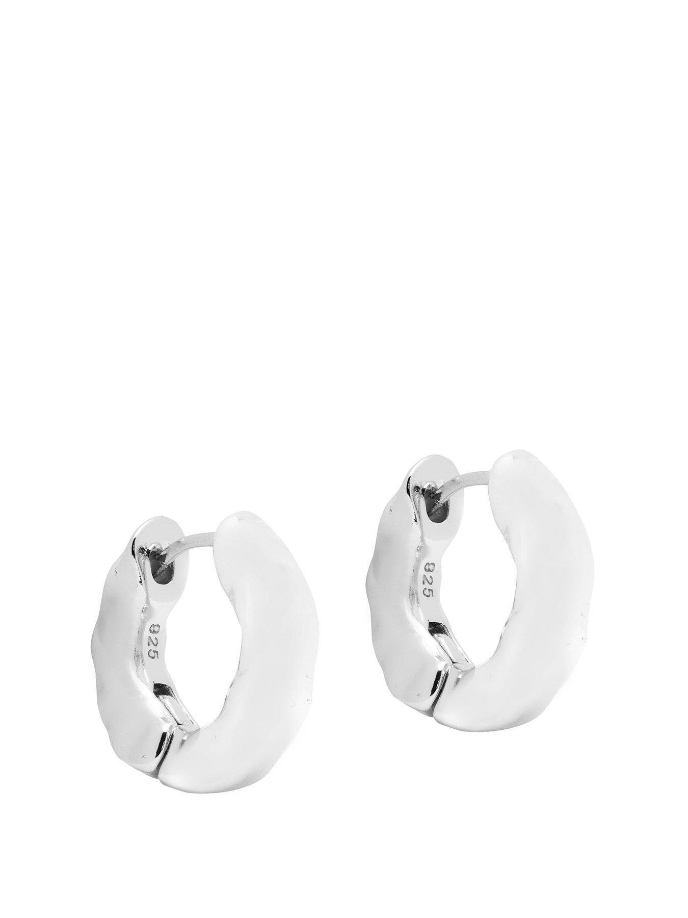 Product photograph of The Love Collection Silver Colour Textured Hoop Earrings from very.co.uk