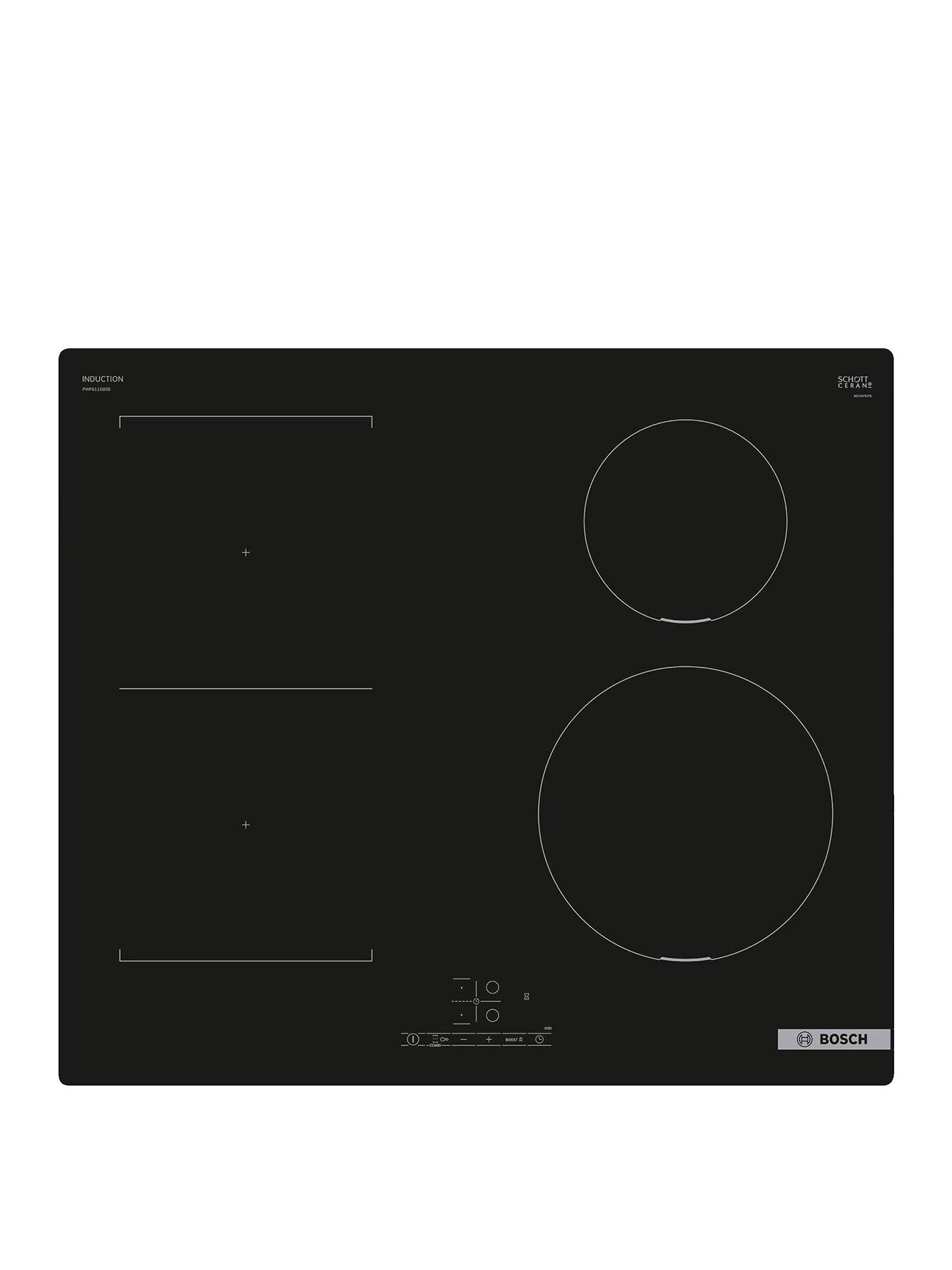 Product photograph of Bosch Series 4 Pwp611bb5b 60cm Induction Hob - Touch Control 4 Zones Combizone Frameless - Black from very.co.uk