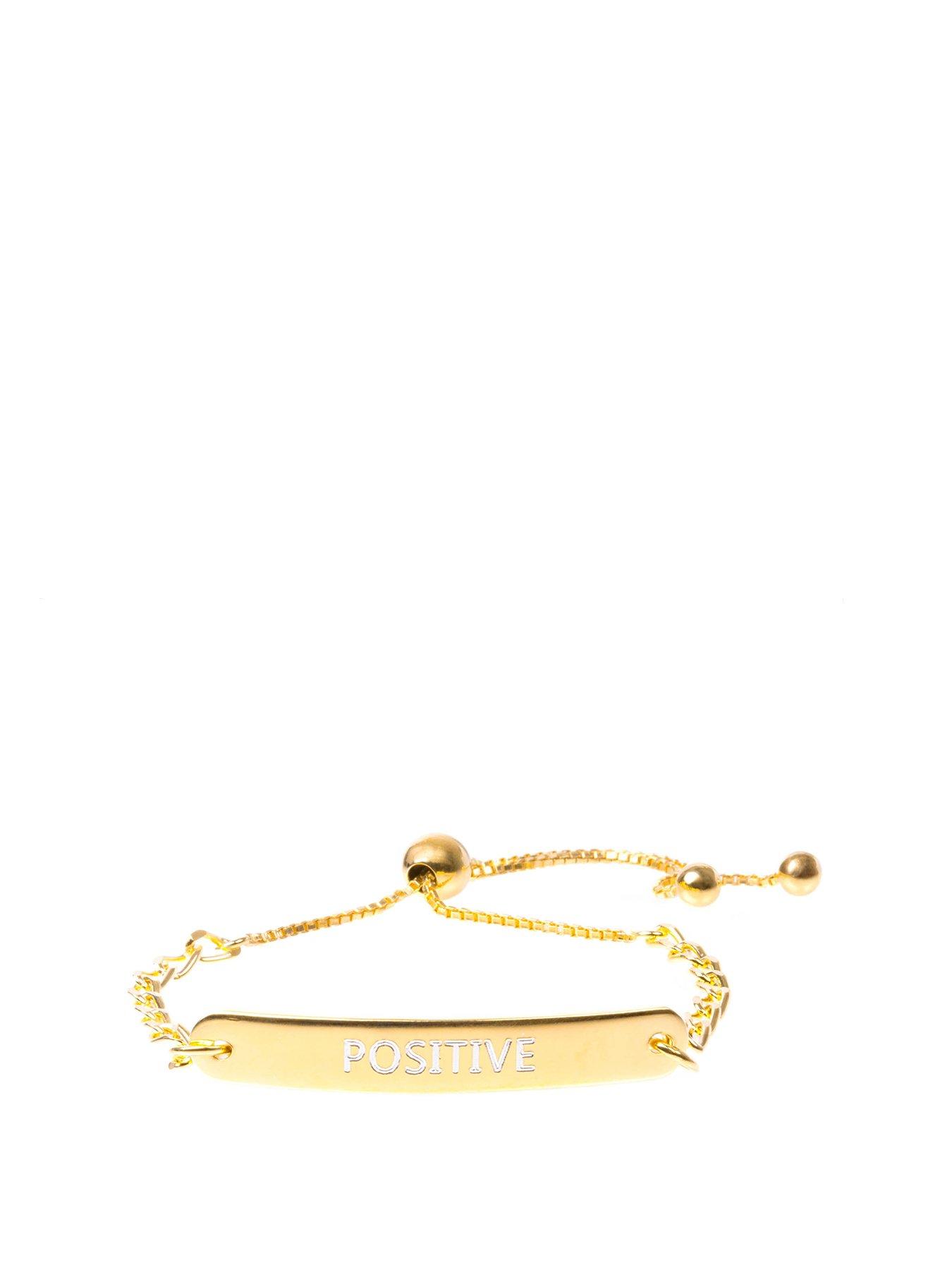 Product photograph of The Love Silver Collection 18ct Gold Plated Positive Engraved Id Bracelet from very.co.uk