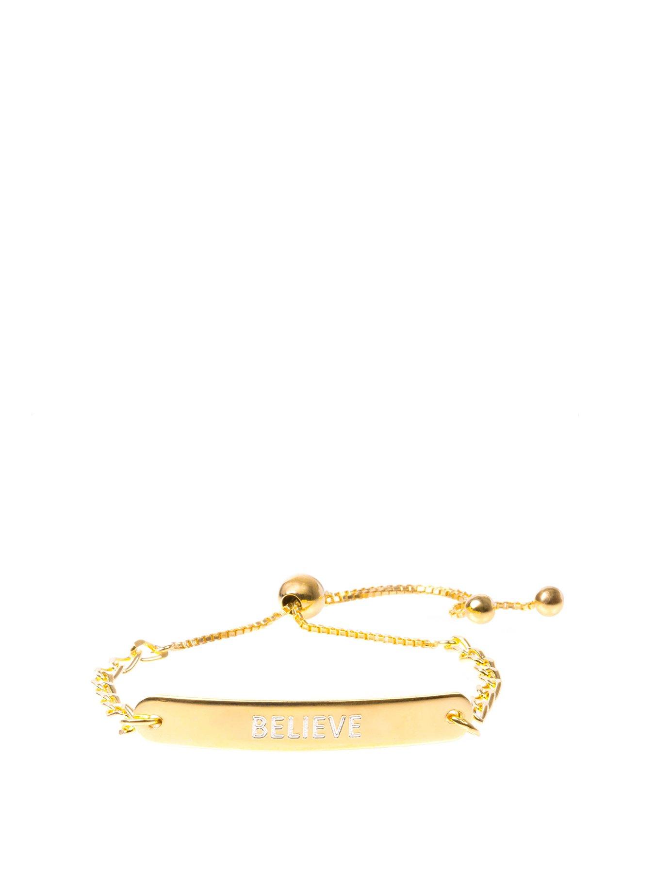 Product photograph of The Love Silver Collection 18ct Gold Plated Believe Engraved Id Bracelet from very.co.uk