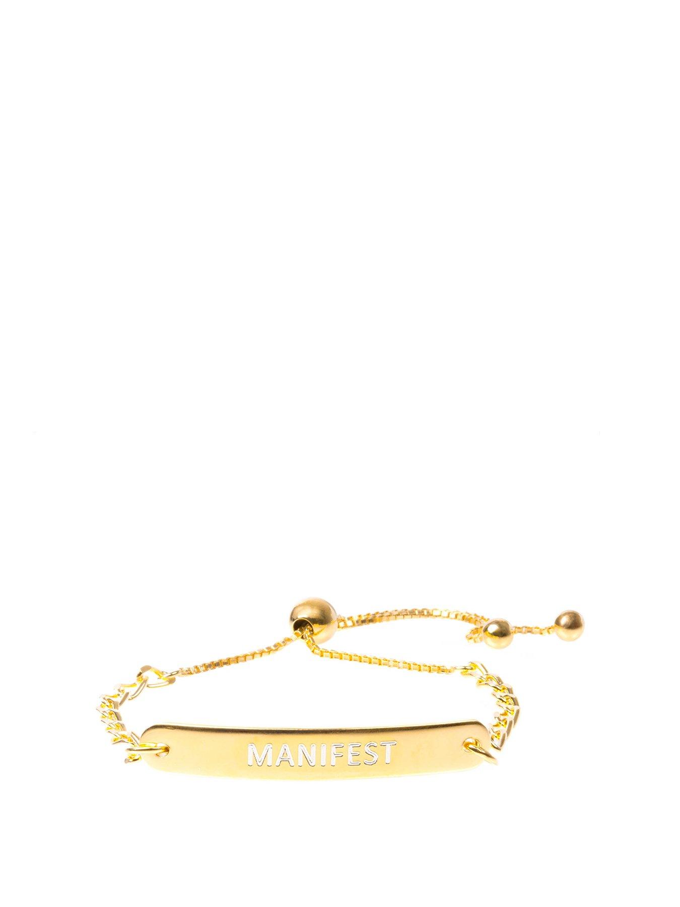 Product photograph of The Love Silver Collection 18ct Gold Plated Manifest Engraved Id Bracelet from very.co.uk