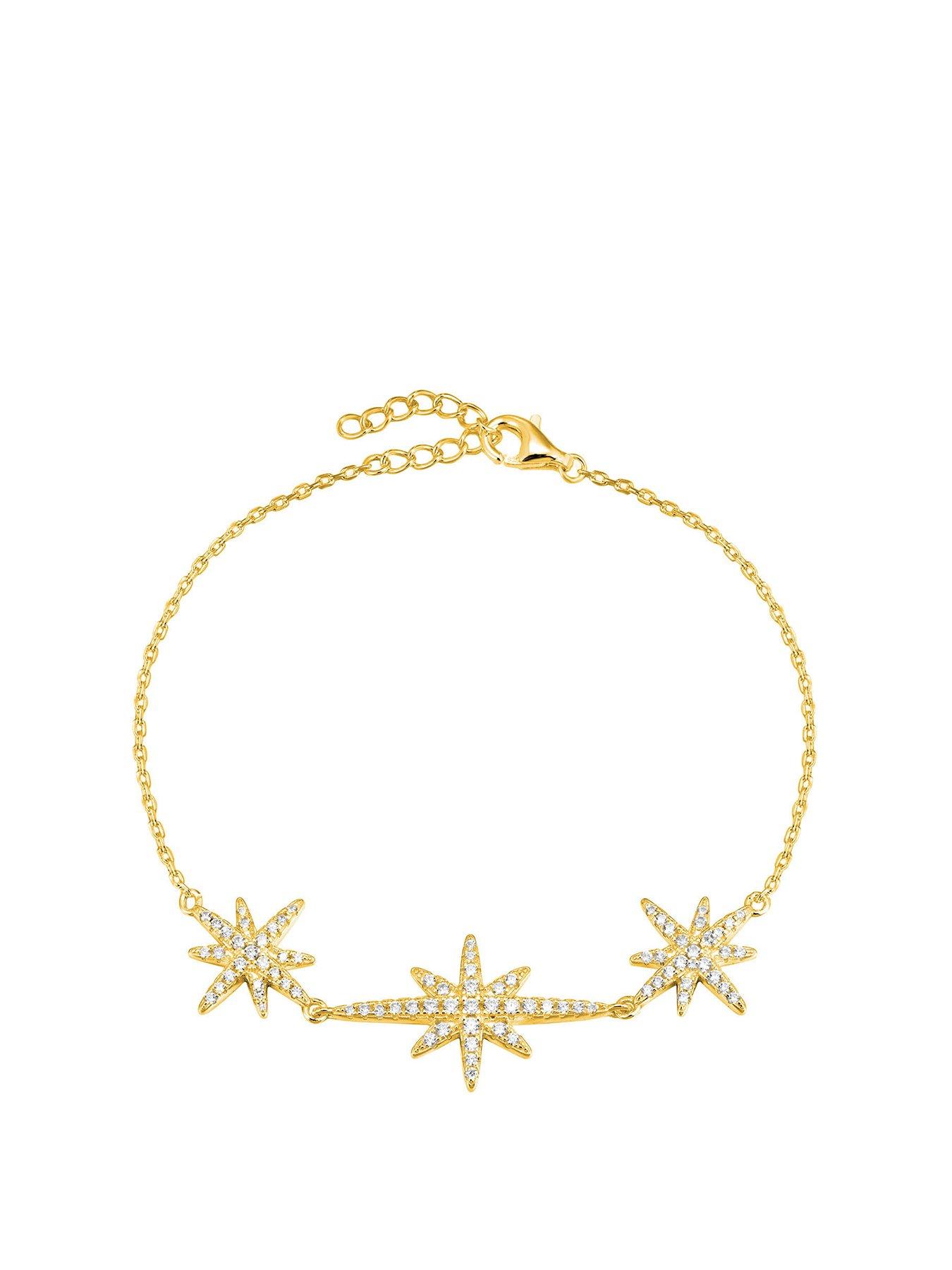 Product photograph of The Love Silver Collection 18ct Gold Plated Triple Star Cz Bracelet from very.co.uk