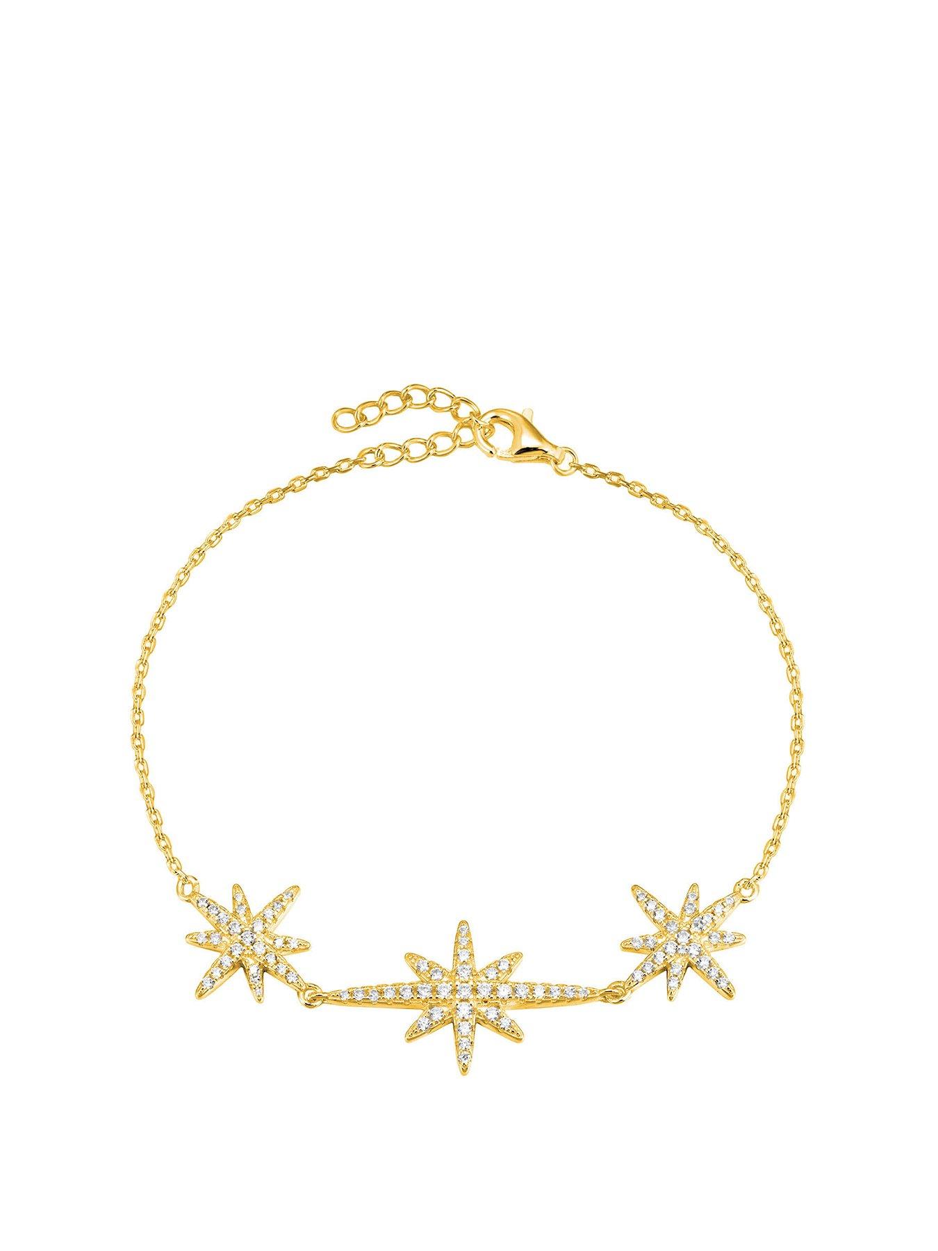 Product photograph of The Love Collection 18ct Gold Plated Triple Star Cz Bracelet from very.co.uk