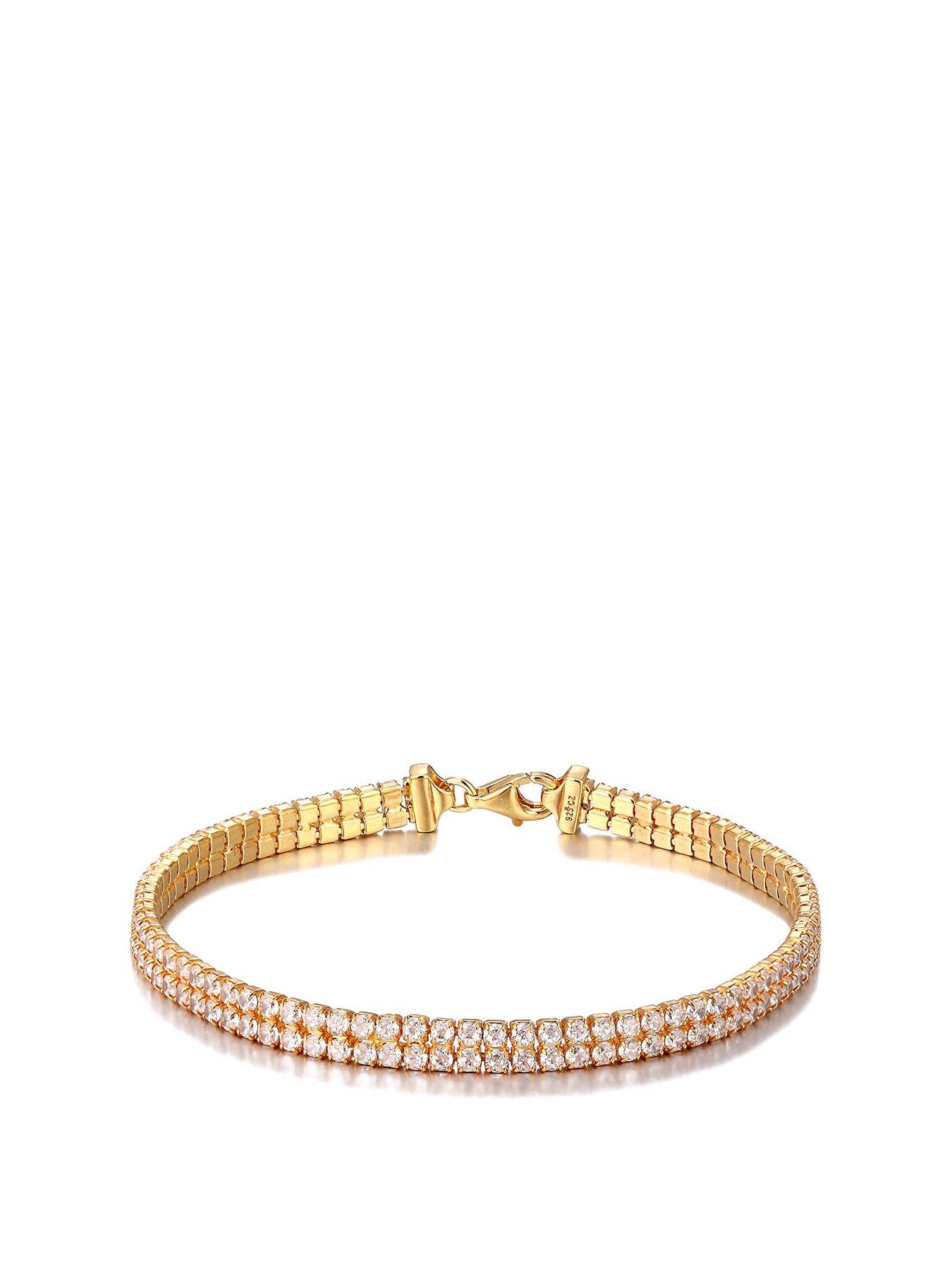 Product photograph of The Love Silver Collection 18ct Gold Plated Double Cz Tennis Bracelet from very.co.uk