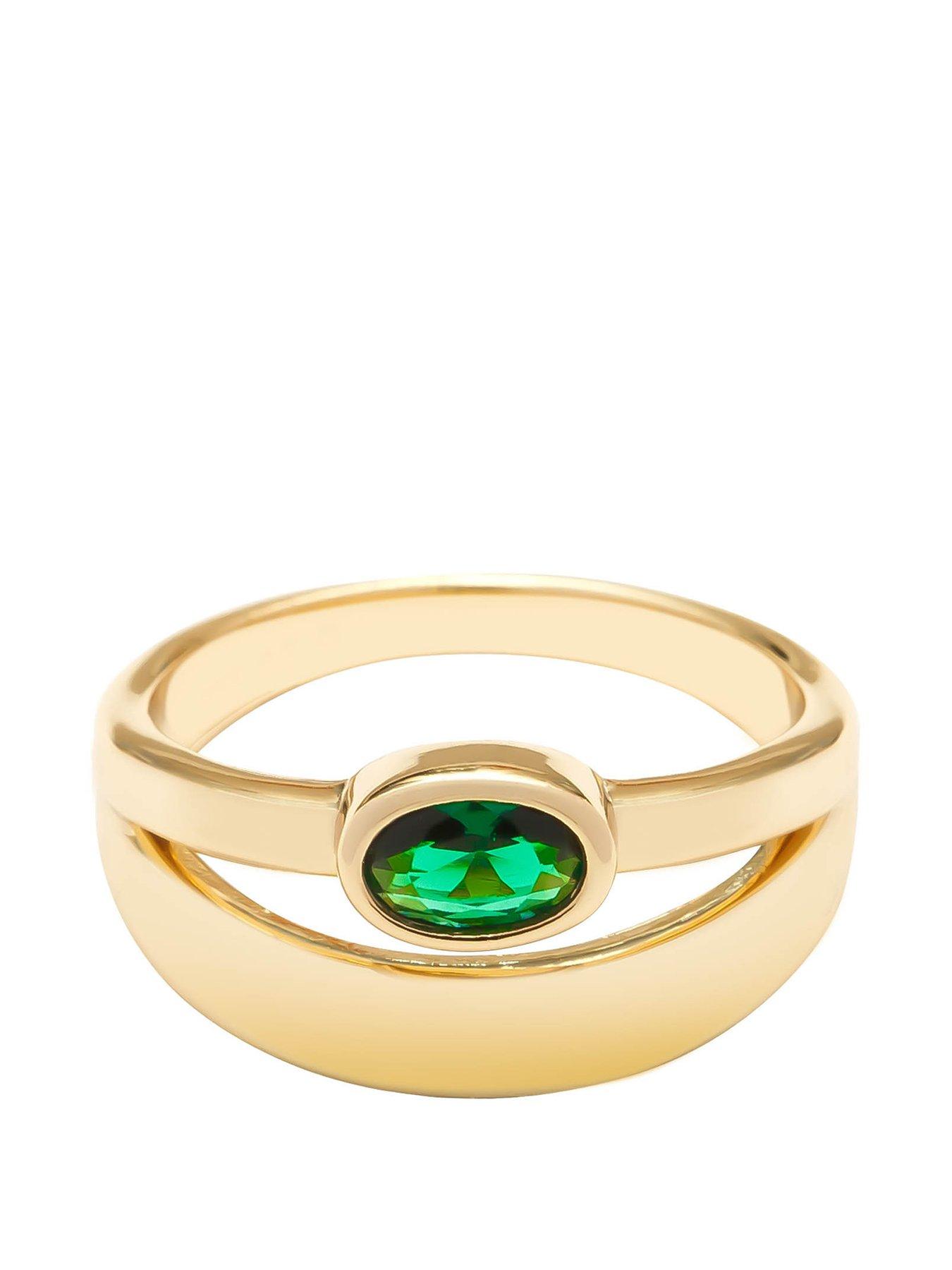 Product photograph of The Love Collection 18ct Gold Plated Emerald Domed Stacked Look Ring from very.co.uk