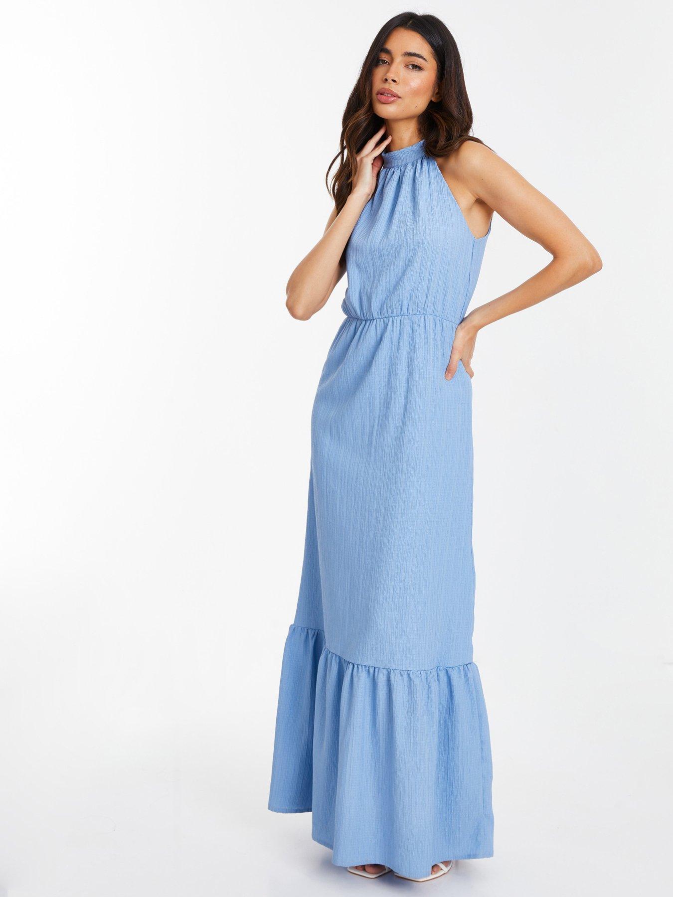 Quiz Blue Textured High Neck Maxi Dress