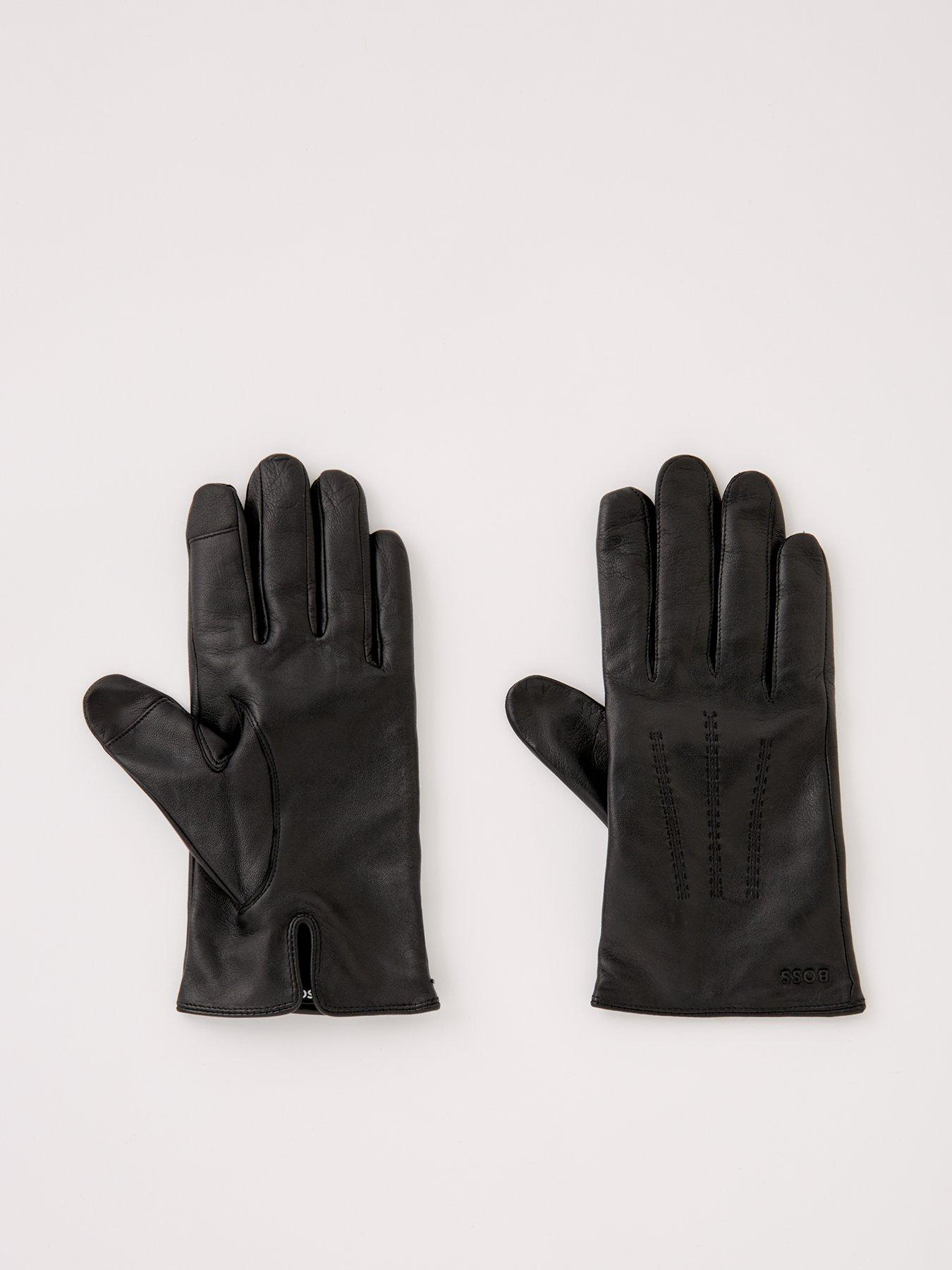 BOSS Hainz-Me  Logo Leather Gloves - Black