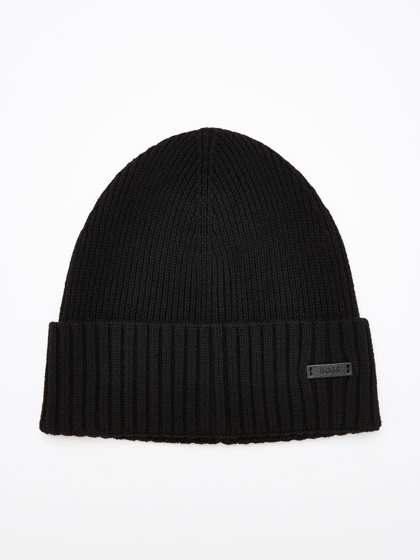 BOSS Fati Leather Tab Logo Beanie Hat - Black