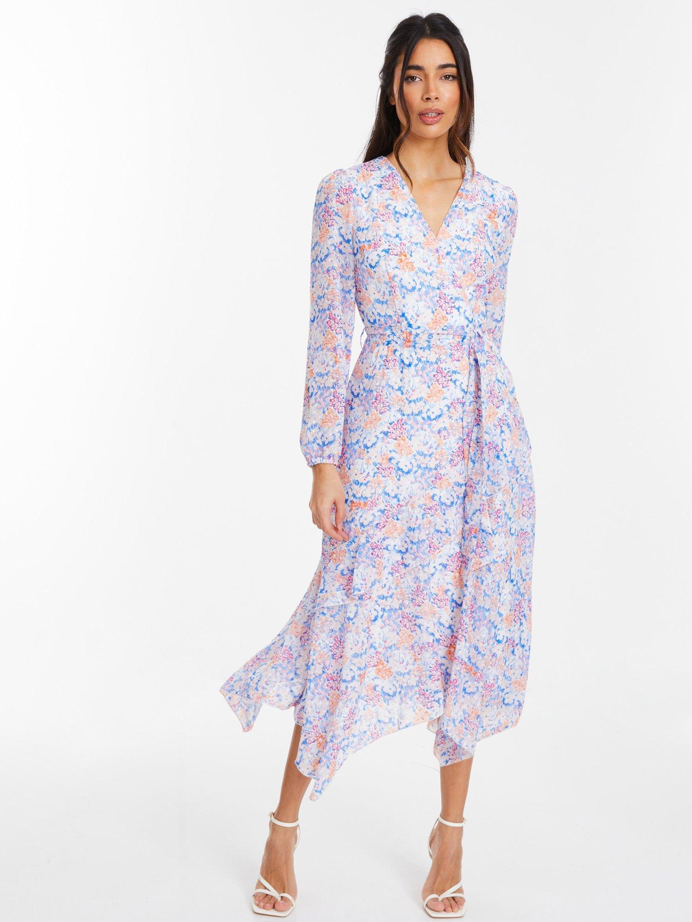 Quiz Multicolored Ditsy Print Chiffon Wrap Midi Dress