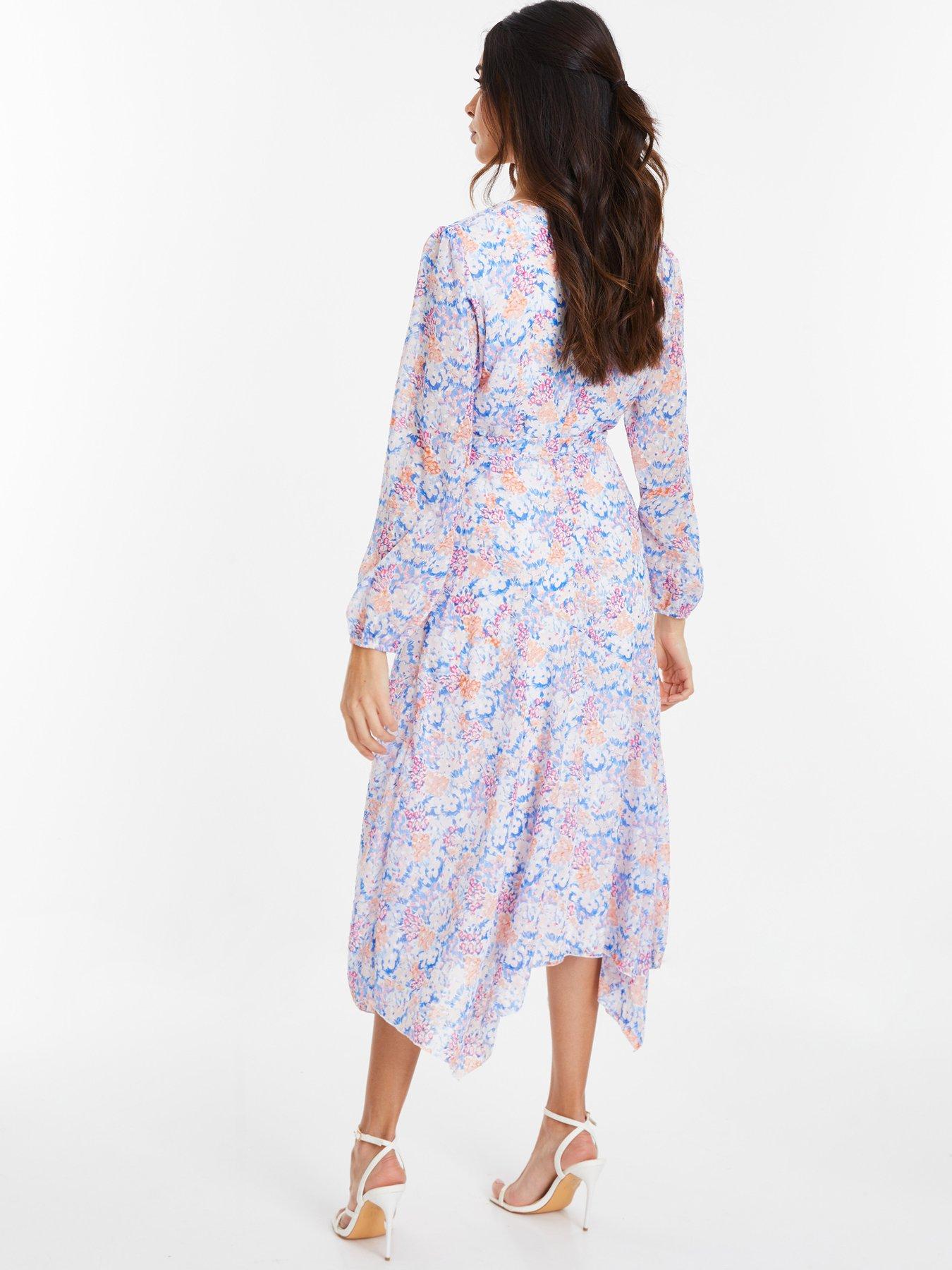 Quiz Multicolored Ditsy Print Chiffon Wrap Midi Dress | Very.co.uk