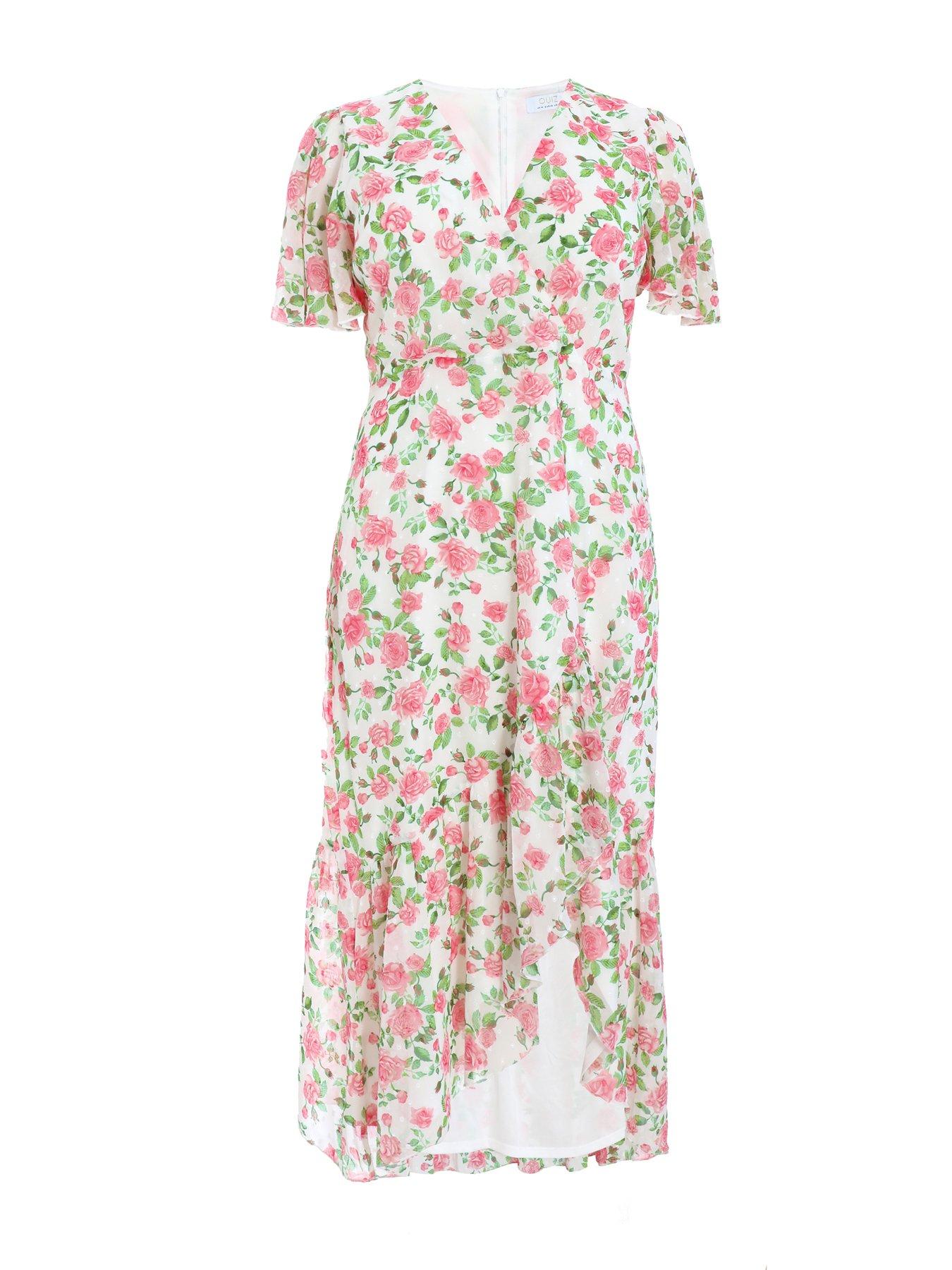 Quiz curve floral wrap dress hotsell