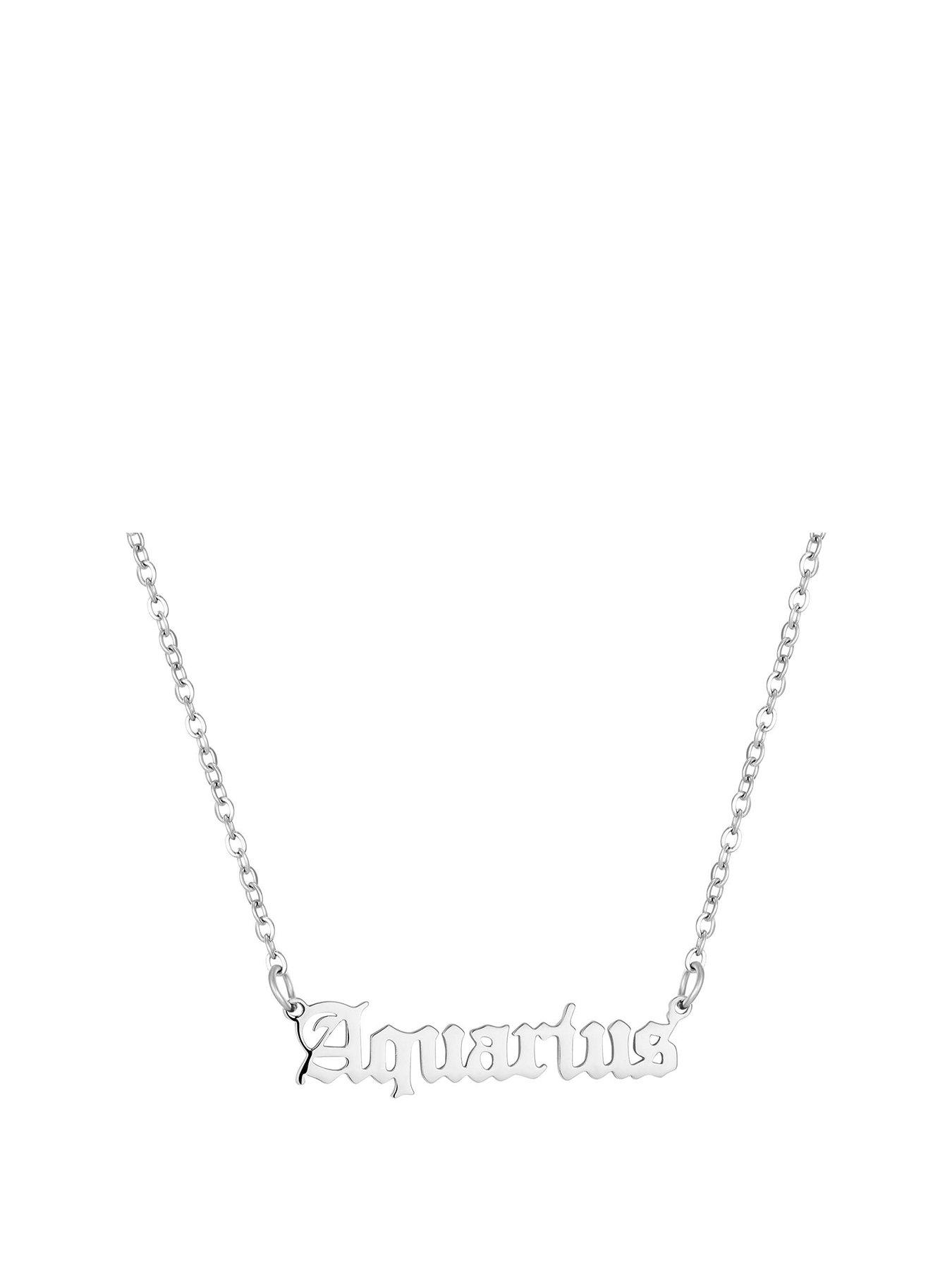 Product photograph of Zodiac Necklce In Gothic Font Silver Plated from very.co.uk