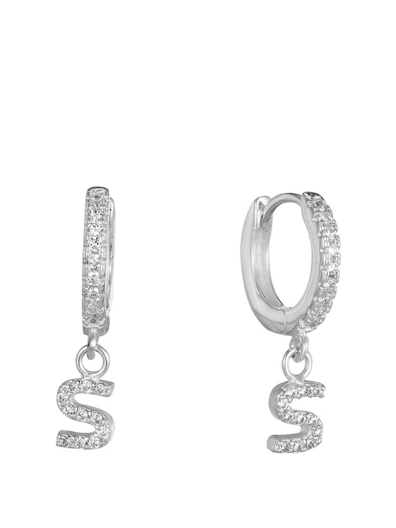 Product photograph of The Love Collection Sterling Silver Cz Initial Huggie Earrings from very.co.uk