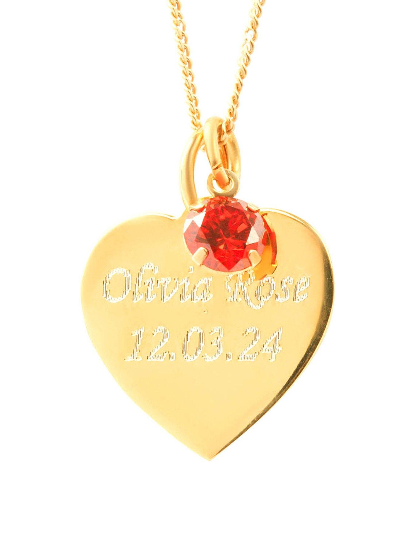 The Love Collection 18ct Gold Plated Sterling silver personalised heart pendant with birthstone charm
