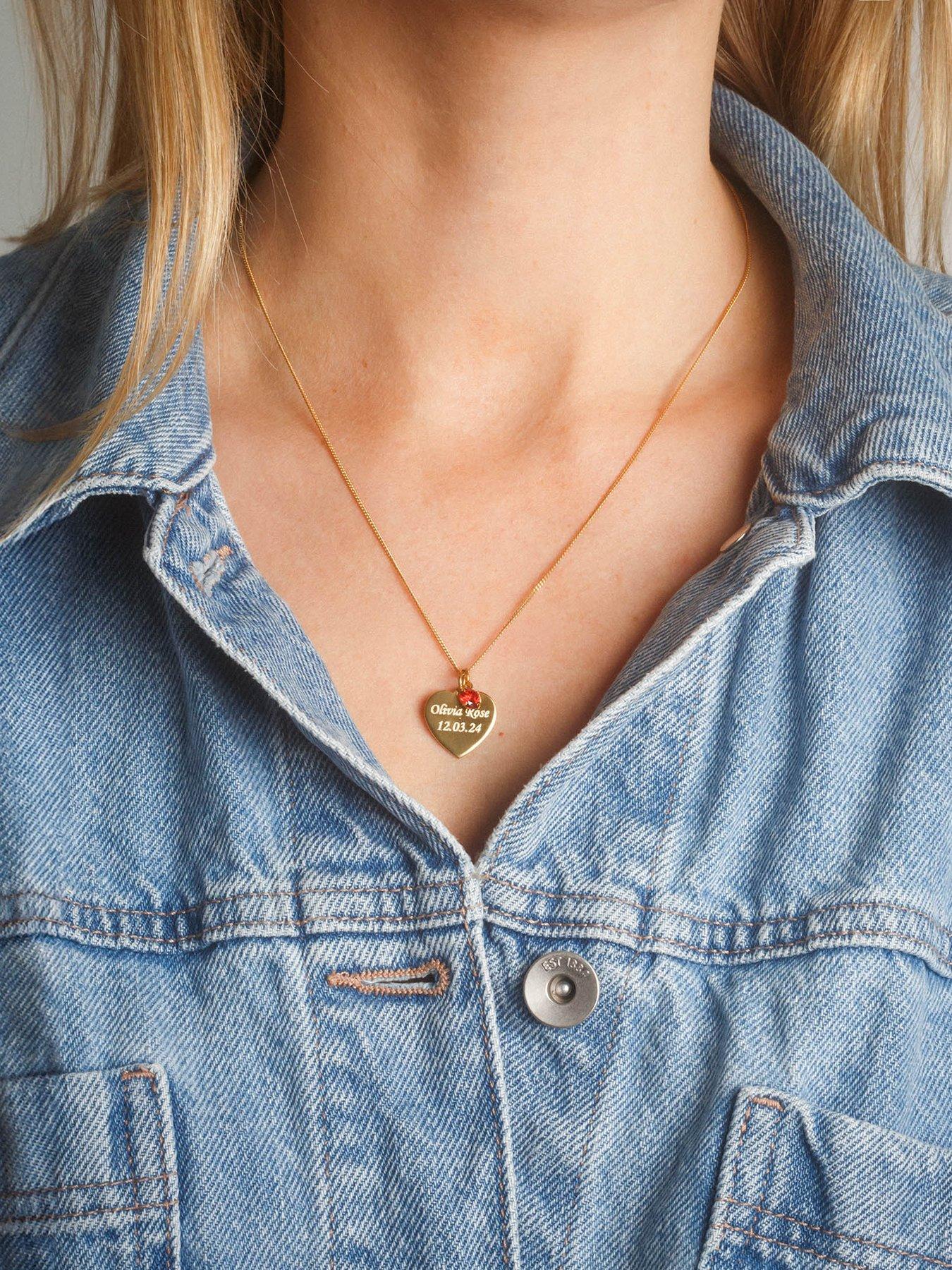 Image 2 of 4 of The Love Collection 18ct Gold Plated Sterling silver personalised heart pendant with birthstone charm