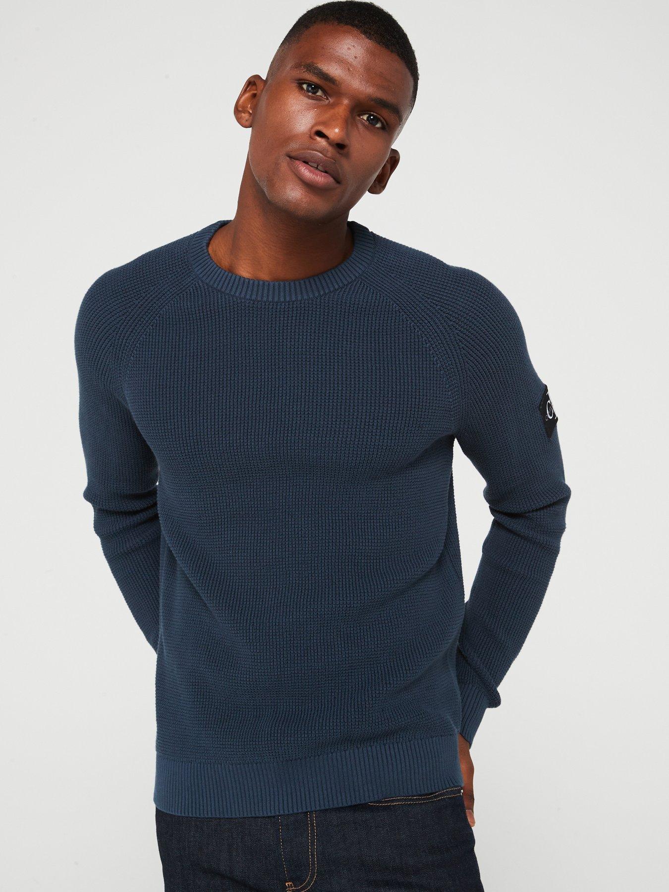 undefined Badge Sleeve Easy Knitted Jumper - Navy