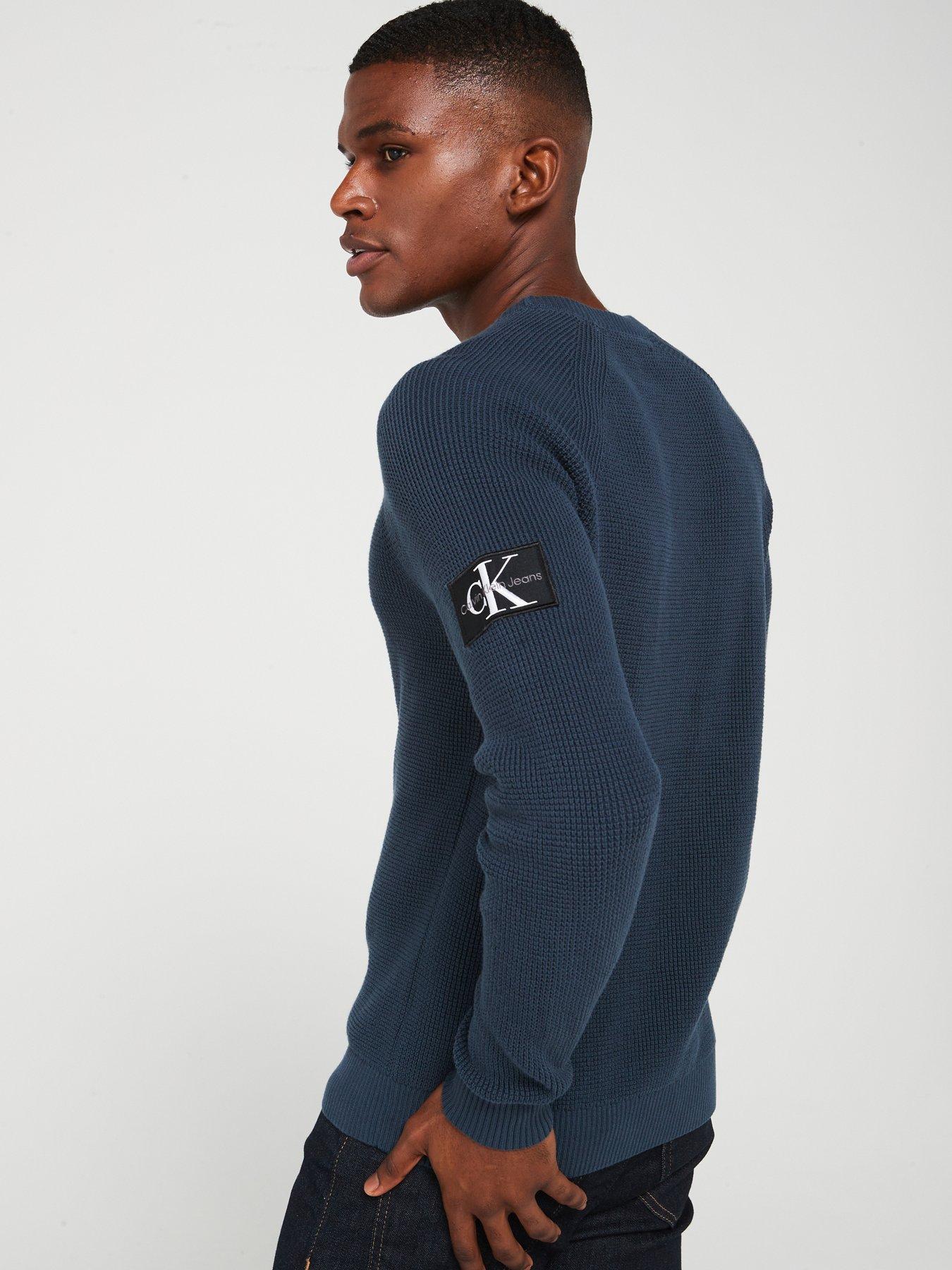 Image 2 of 5 of Calvin Klein Jeans Badge Sleeve Easy Knitted Jumper - Navy