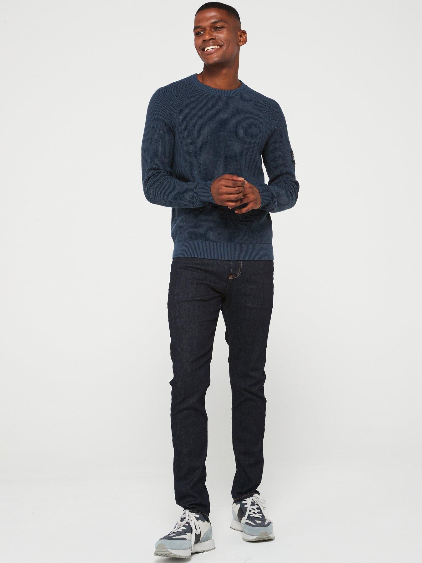 Calvin Klein Jeans Badge Sleeve Easy Knitted Jumper Navy Very