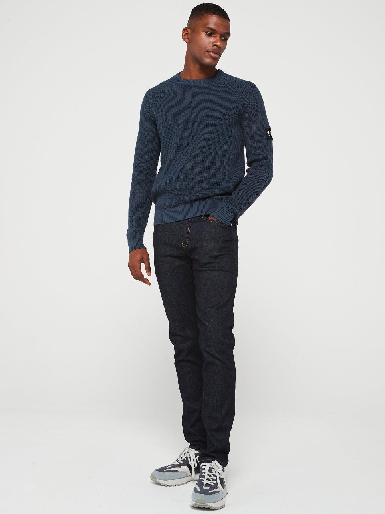 Image 5 of 5 of Calvin Klein Jeans Badge Sleeve Easy Knitted Jumper - Navy